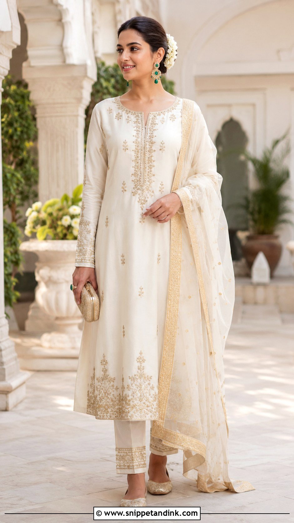 White And Gold Kurta Set - Snippet and Ink - 20 Kurta Sets for Women Wedding Ideas