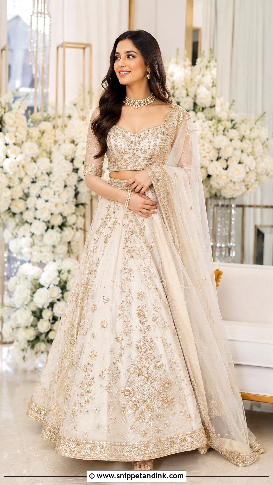 White And Gold Lehenga For Roka Bride - Snippet and Ink - 30 Roka Ceremony Outfits for Bride