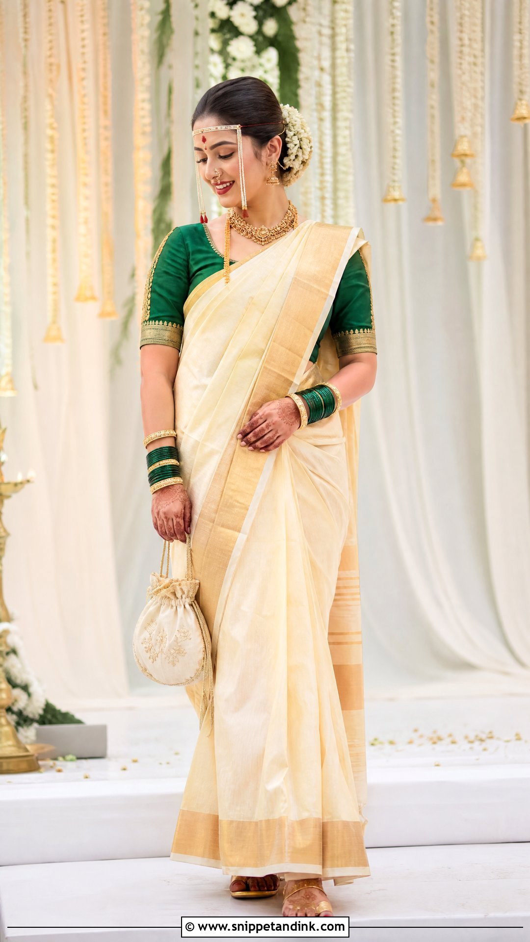 White And Gold Marathi Bride Look - Snippet and Ink - 20 Simple Marathi Bride Look Ideas