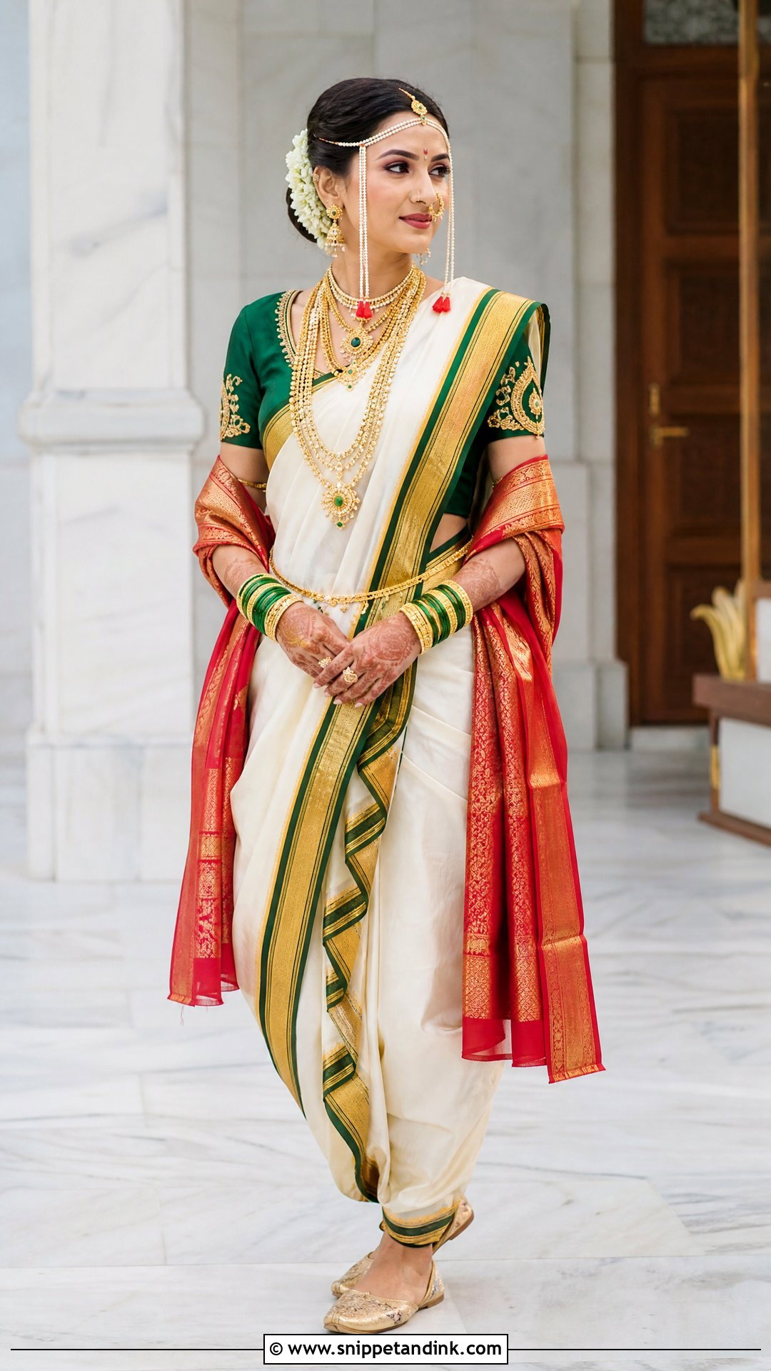 White And Gold Marathi Bride Look - Snippet and Ink - 20 Royal Marathi Bride Look Ideas