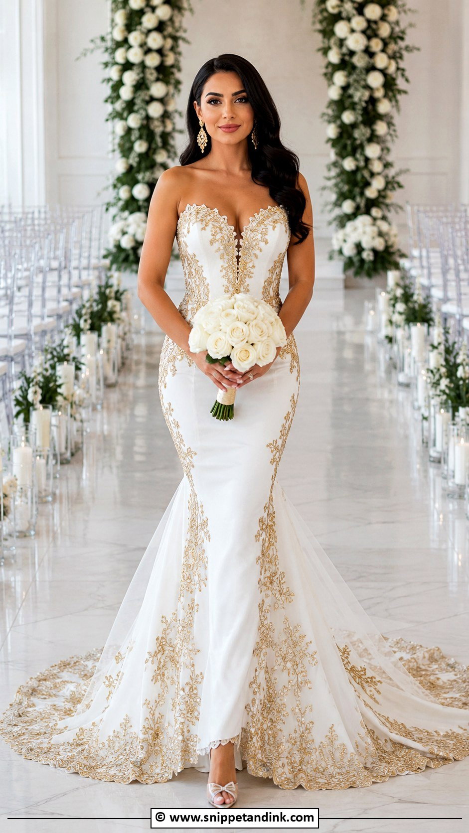 White And Gold Mermaid Wedding Dress - Snippet and Ink - 25 White and Gold Wedding Dress Ideas