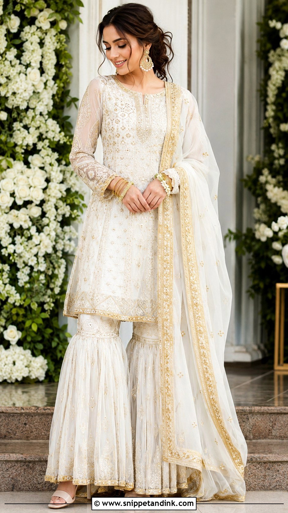 White And Gold Nikah Sharara Outfit - Snippet and Ink - 25 Pakistani Nikah Outfit Ideas