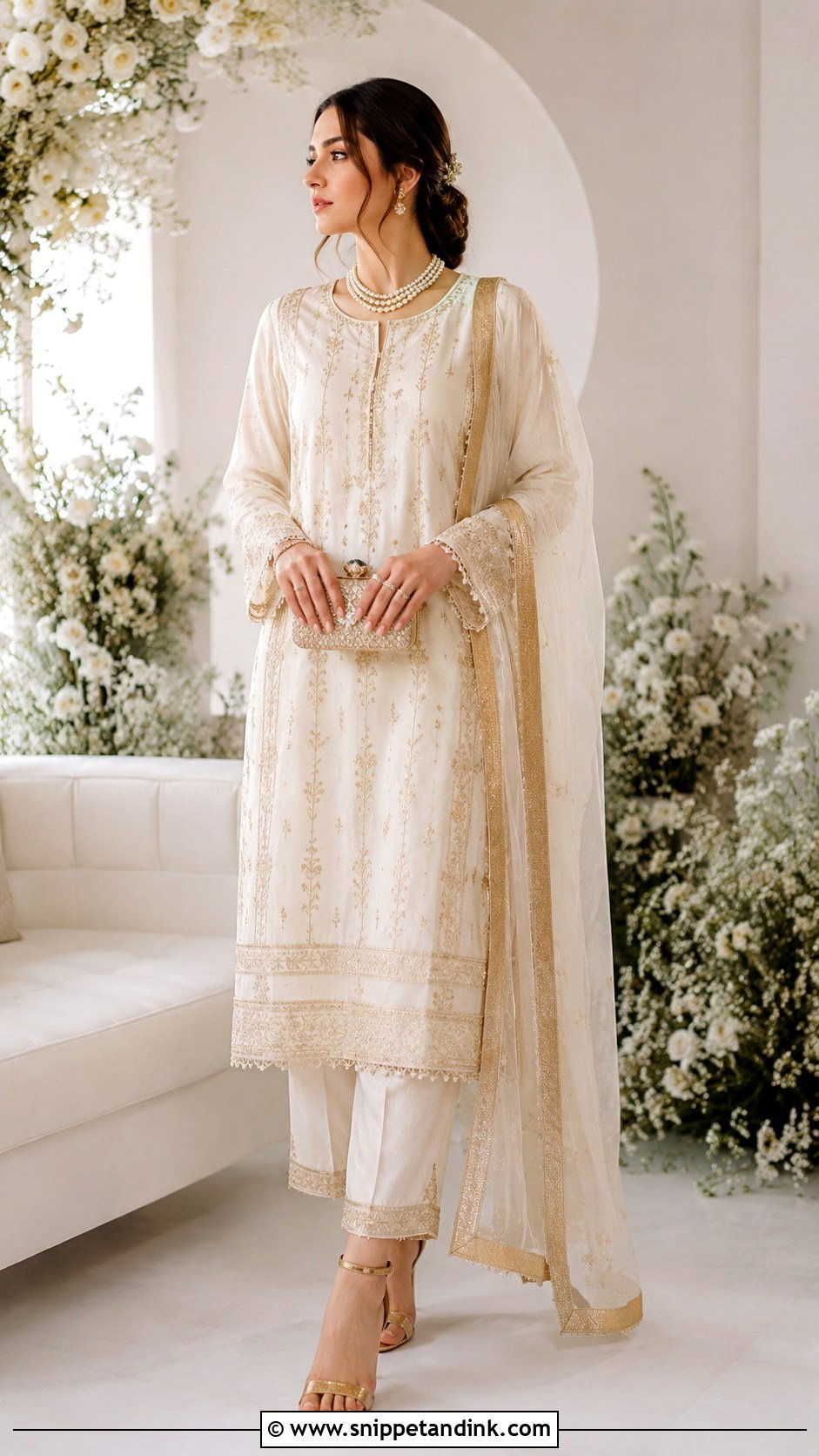 White And Gold Nikkah Dress For Sisters - Snippet and Ink - 25 Pakistani Wedding Dresses Sisters