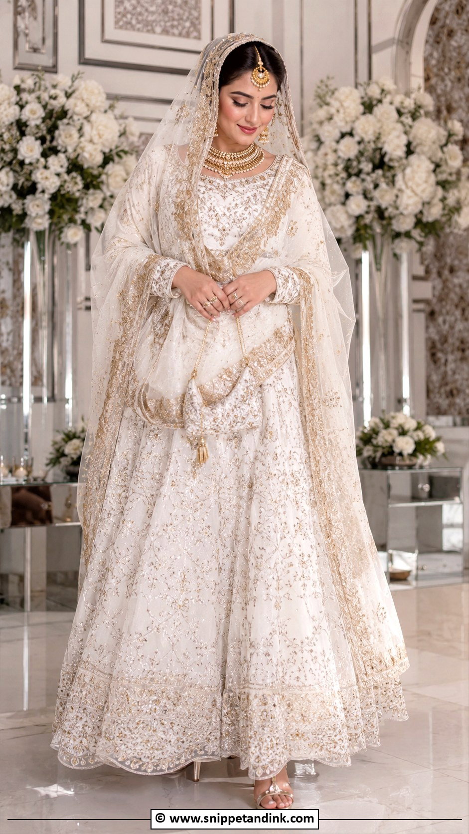 White And Gold Nikkah Dress With Double Dupatta - Snippet and Ink - 30 Pakistani Nikkah Dress Ideas