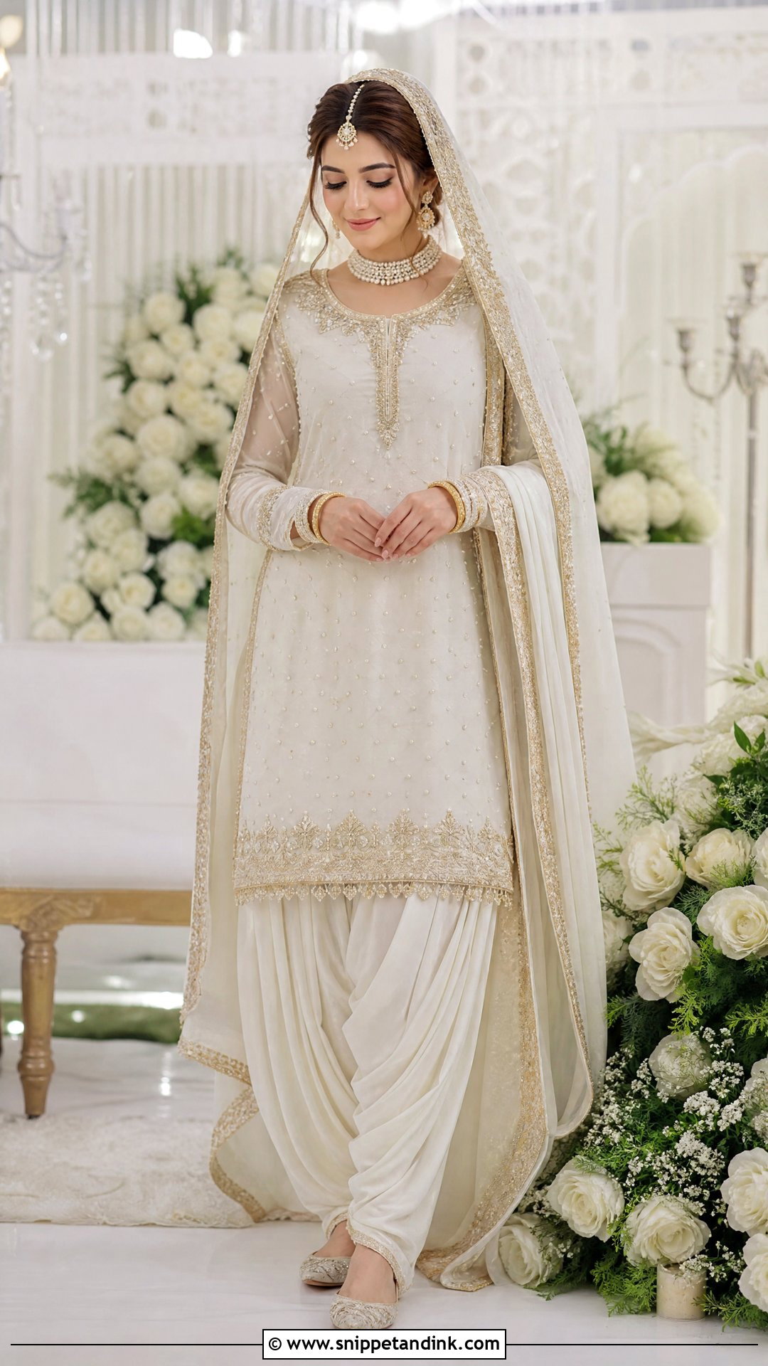 White And Gold Pakistani Bridal Farshi Shalwar Suit - Snippet and Ink - 20 Pakistani Bridal Suits