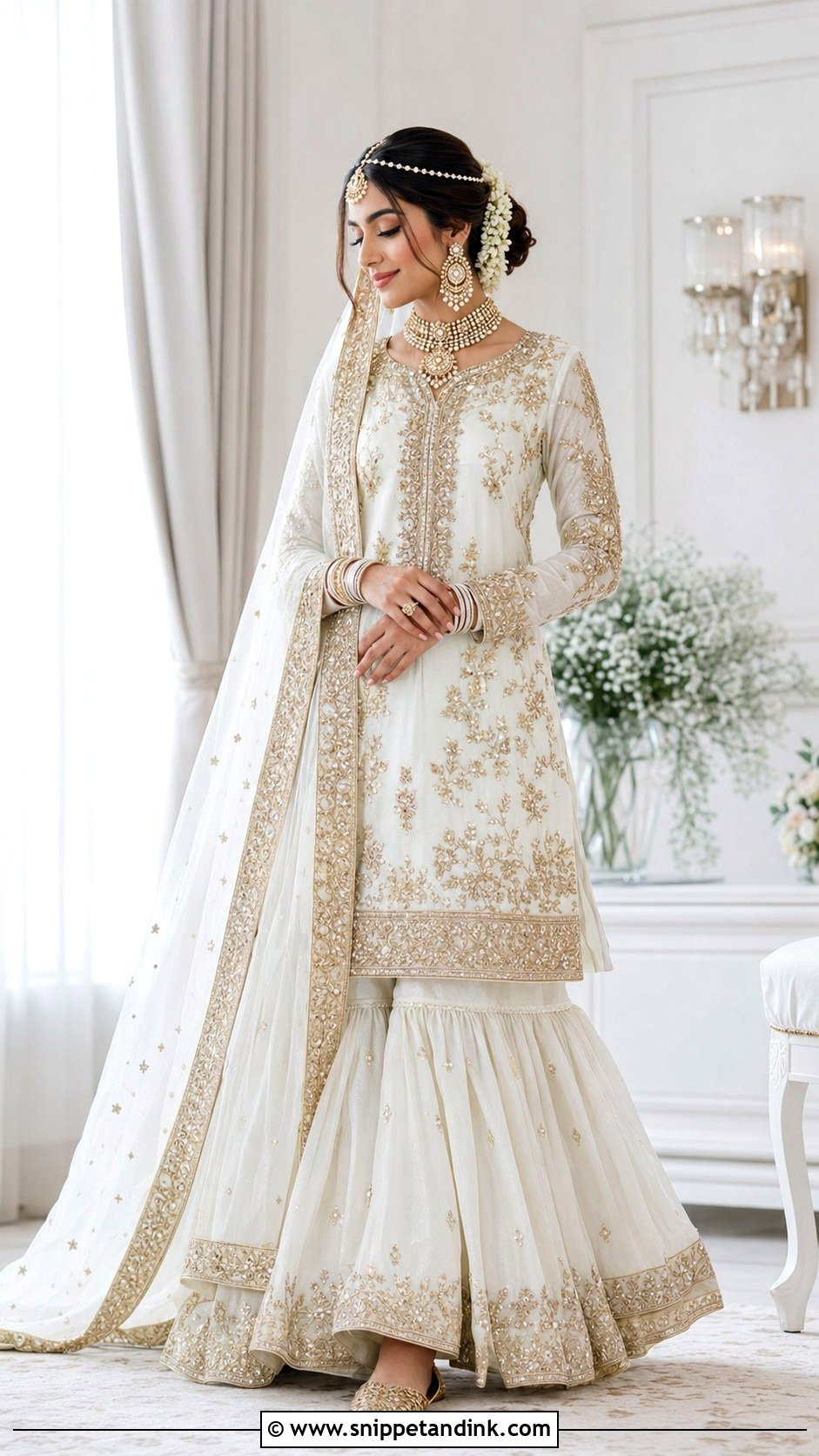 White And Gold Pakistani Bridal Gharara - Snippet and Ink - 20 New Pakistani Bridal Dresses