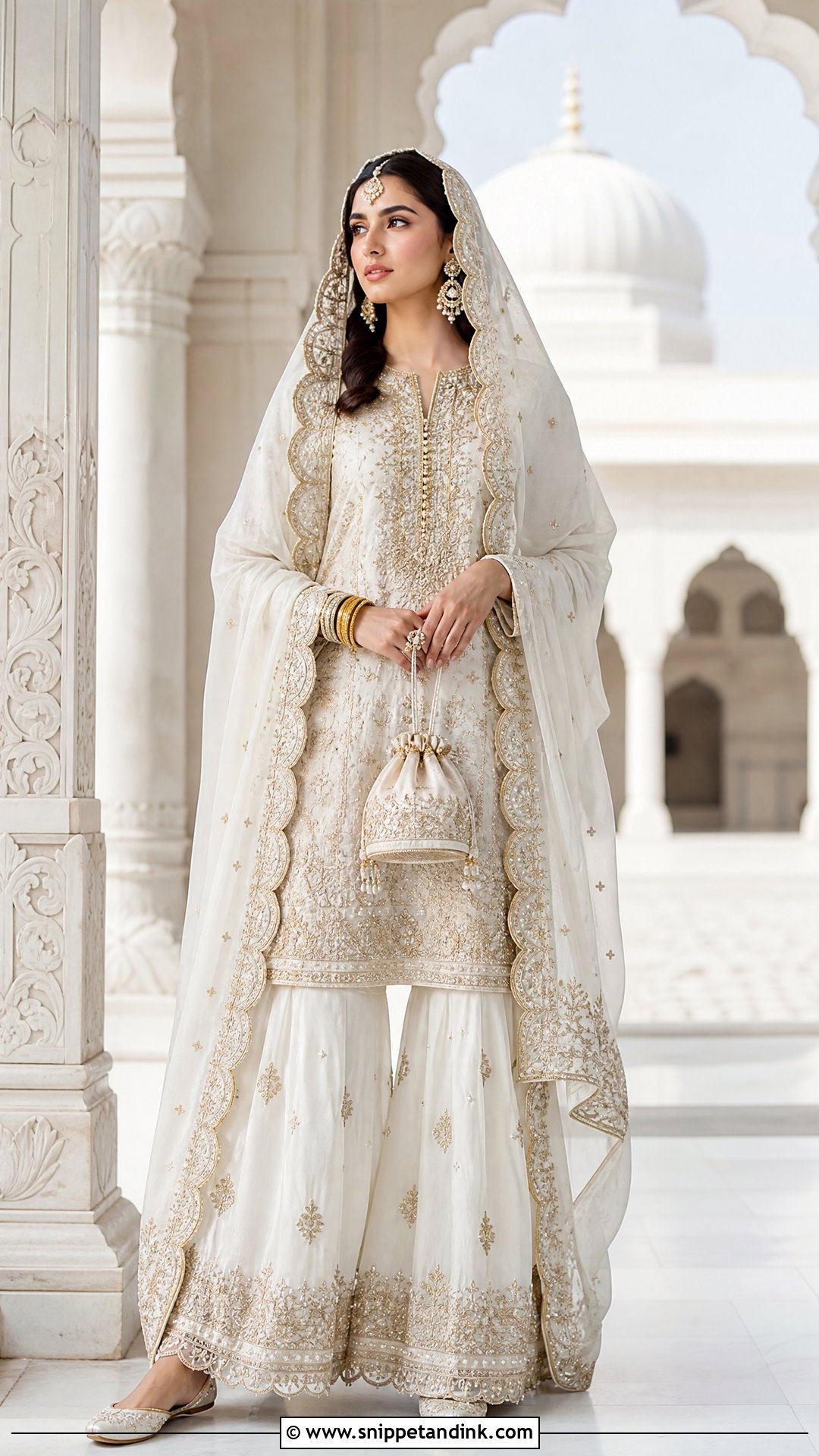 White And Gold Pakistani Nikah Sharara - Snippet and Ink - 20 Wedding Dresses Pakistan