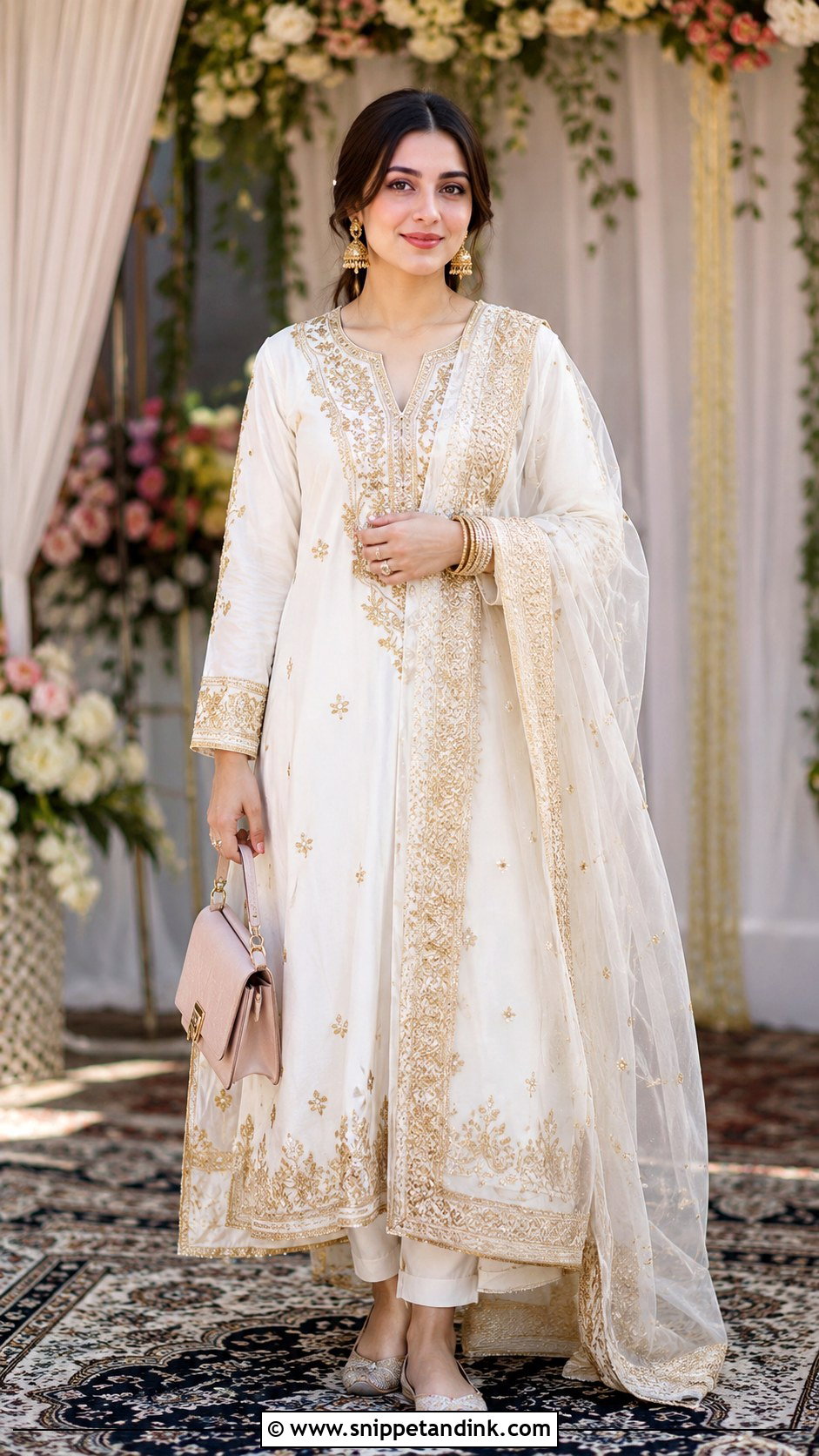 White And Gold Post Wedding Pheran - Snippet and Ink - 20 Kashmiri Wedding Dress Ideas