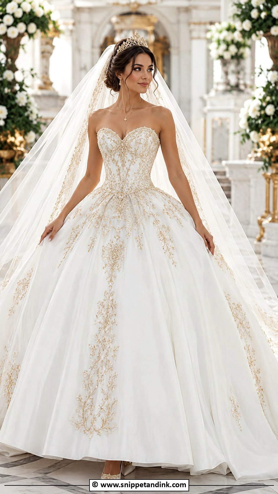 White And Gold Princess Wedding Dress - Snippet and Ink - 25 White and Gold Wedding Dress Ideas