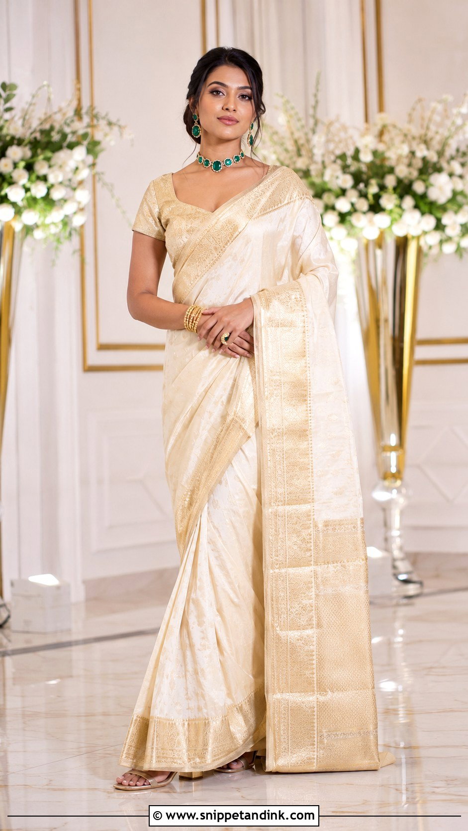 White And Gold Reception Bridal Saree - Snippet and Ink - 20 Gujrati Wedding Brides Ideas