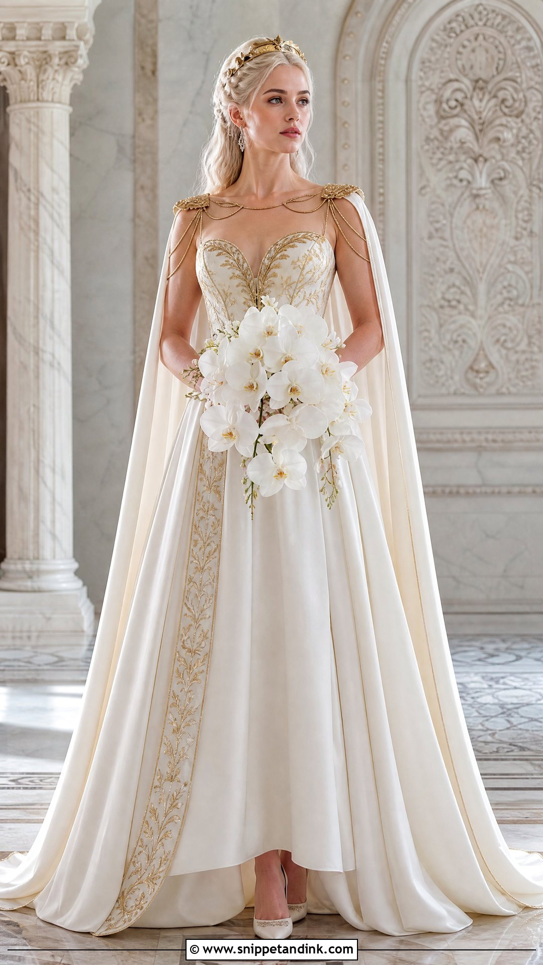 White And Gold Royal Targaryen Wedding Dress - Snippet and Ink - 20 Targaryen Wedding Dress Ideas