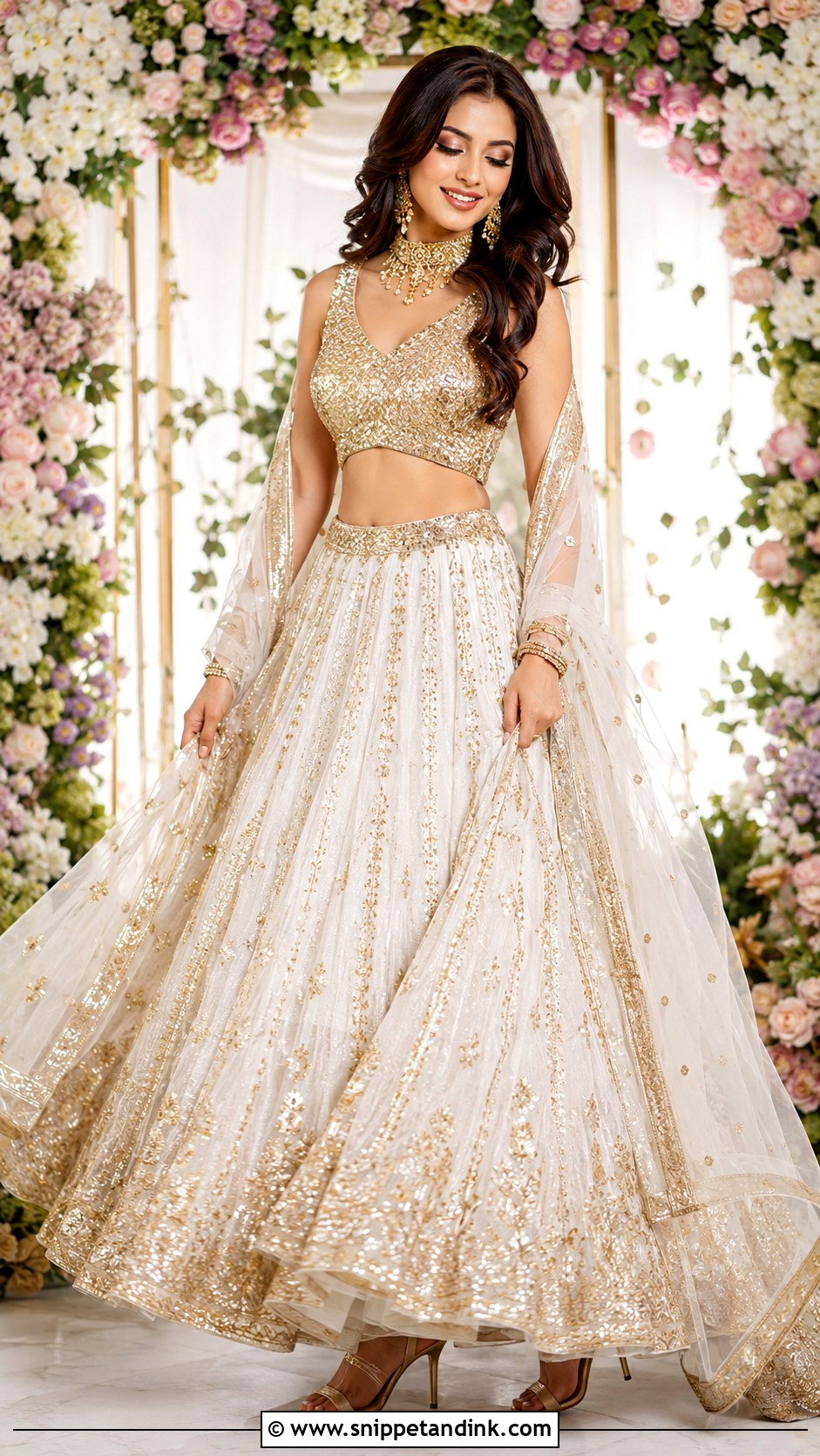 White And Gold Sangeet Lehenga - Snippet and Ink - 25 Sangeet Outfits for Bride
