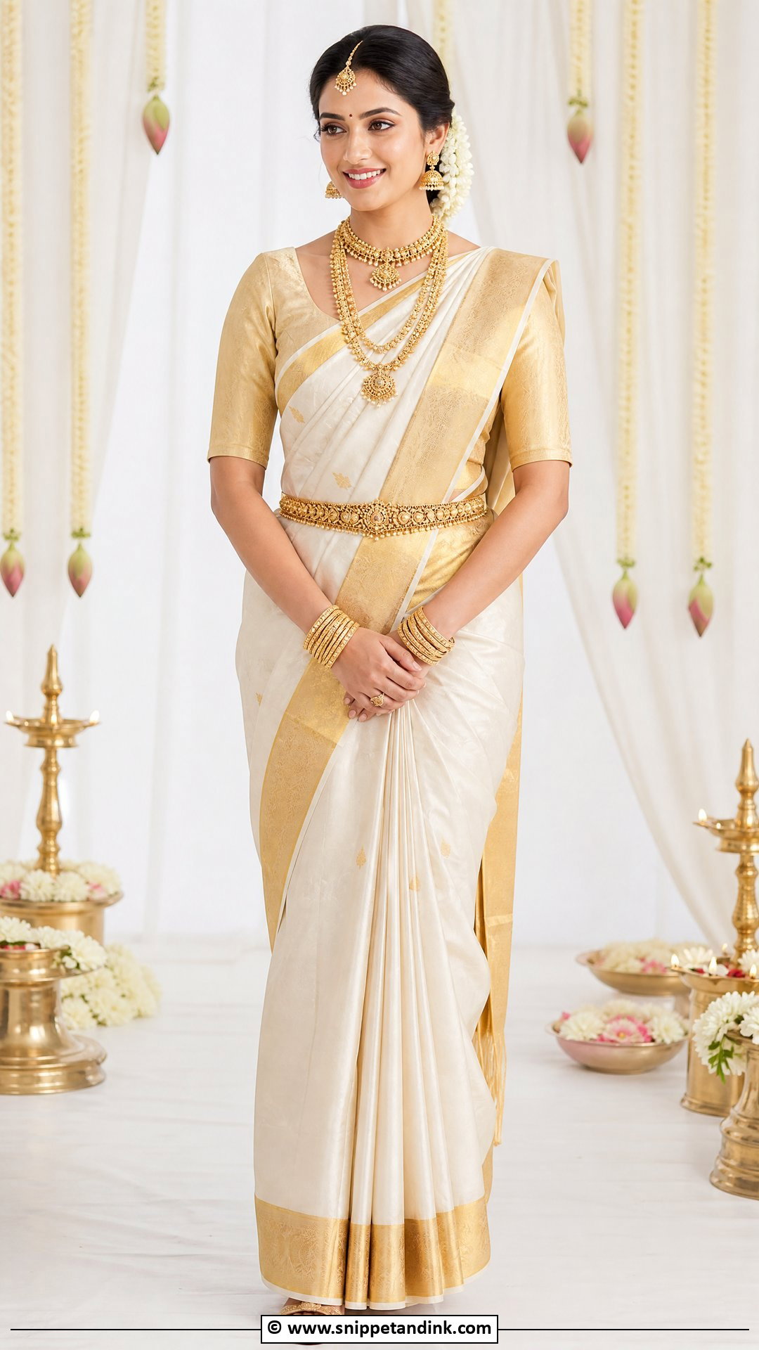 White And Gold Saree Indian Bride Outfit - Snippet and Ink - 35 Indian Bride Ideas