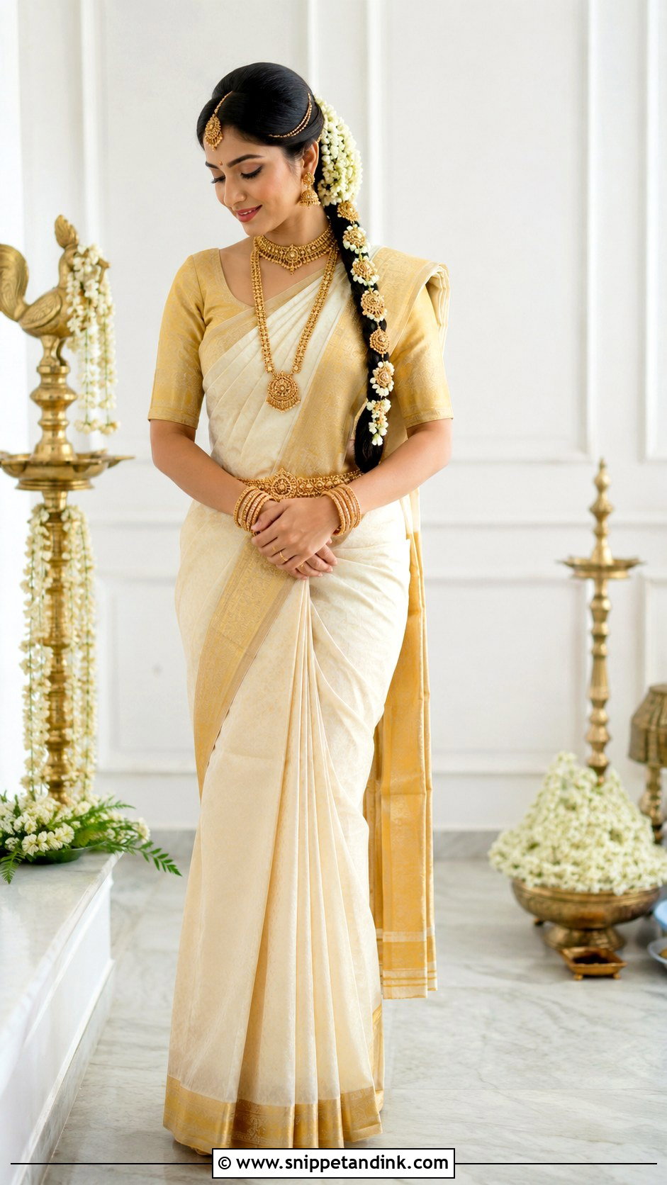 White And Gold Saree Moggina Jade Bride - Snippet and Ink - 25 Moggina Jade Brides Ideas