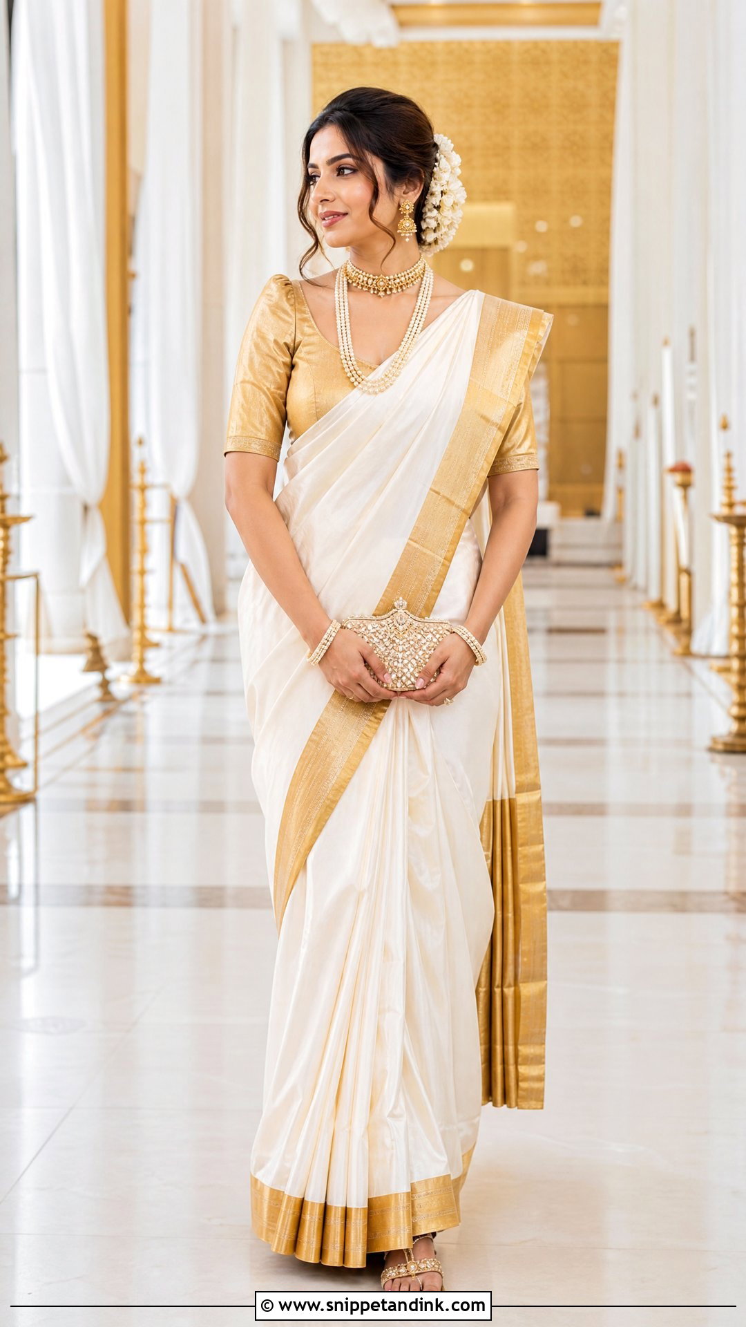 White And Gold Saree Wedding Outfit - Snippet and Ink - 25 Desi Wedding Clothes Ideas