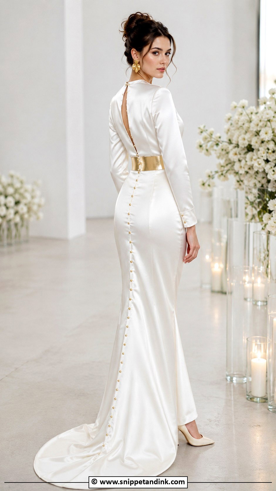 White And Gold Satin Wedding Dress - Snippet and Ink - 25 White and Gold Wedding Dress Ideas