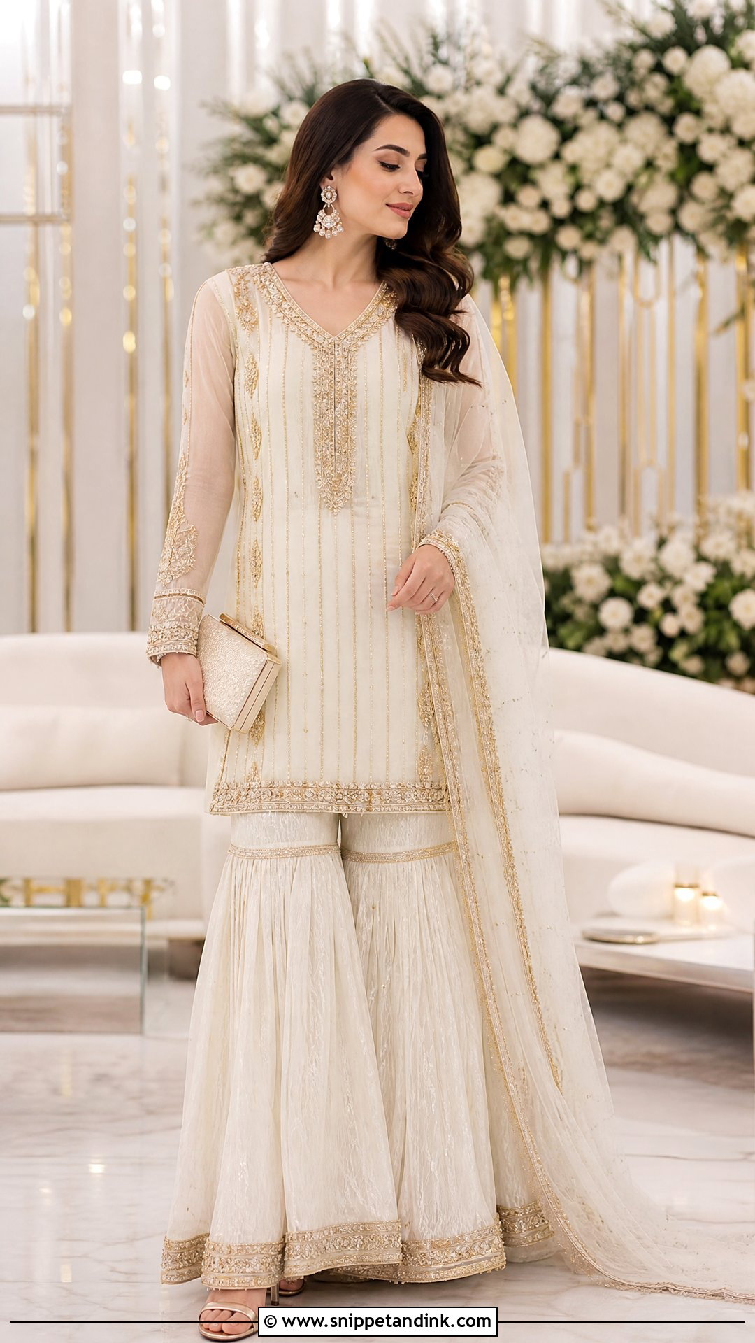 White And Gold Sharara Suit - Snippet and Ink - 25 Heavy Sharara Suits for Wedding