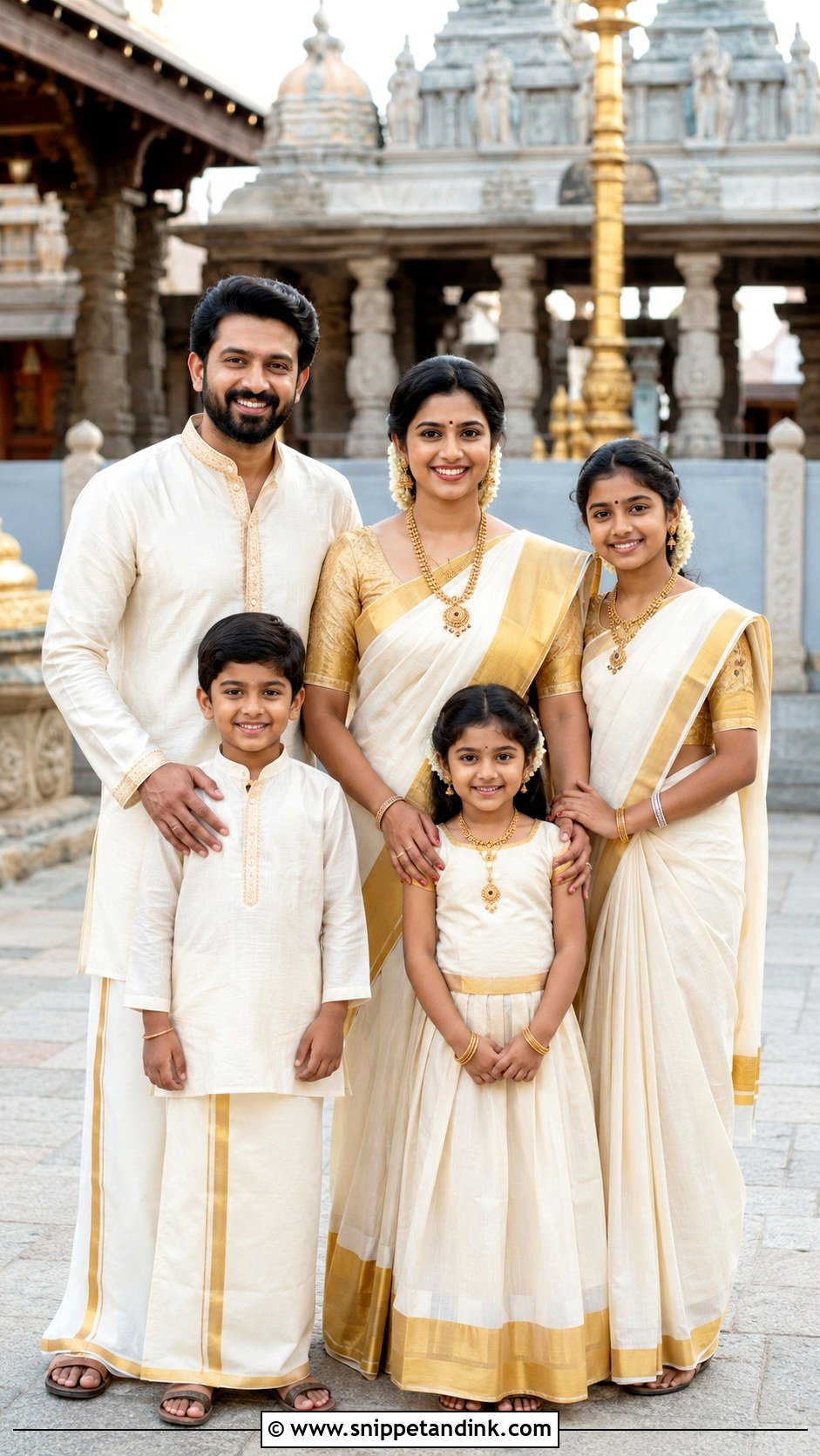 White And Gold South Indian Family Outfits - Snippet and Ink - 25 Indian Wedding Family Matching Outfits