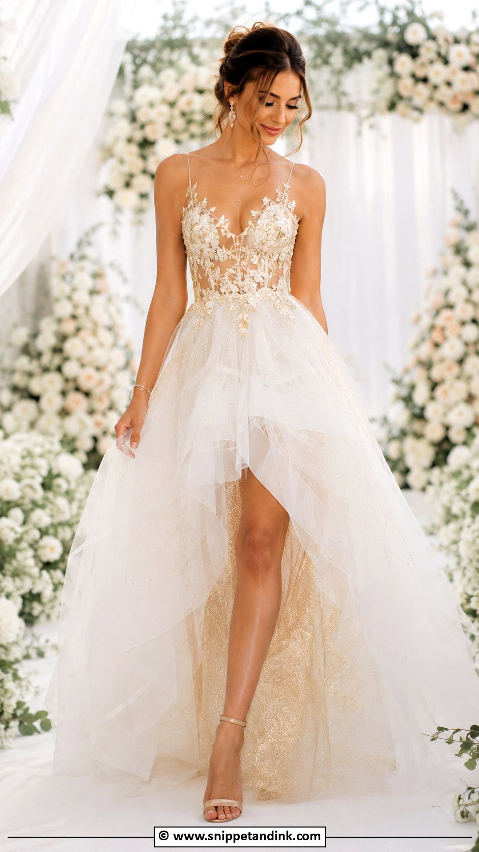 White And Gold Tulle Wedding Dress - Snippet and Ink - 25 White and Gold Wedding Dress Ideas