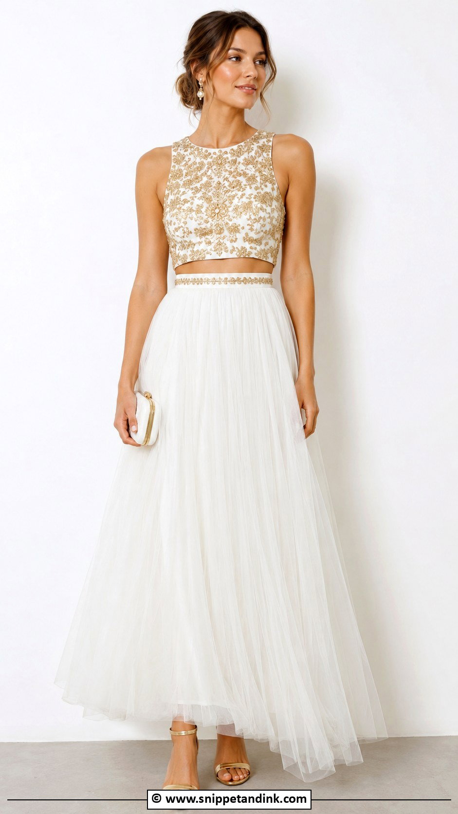 White And Gold Two Piece Wedding Dress - Snippet and Ink - 25 White and Gold Wedding Dress Ideas