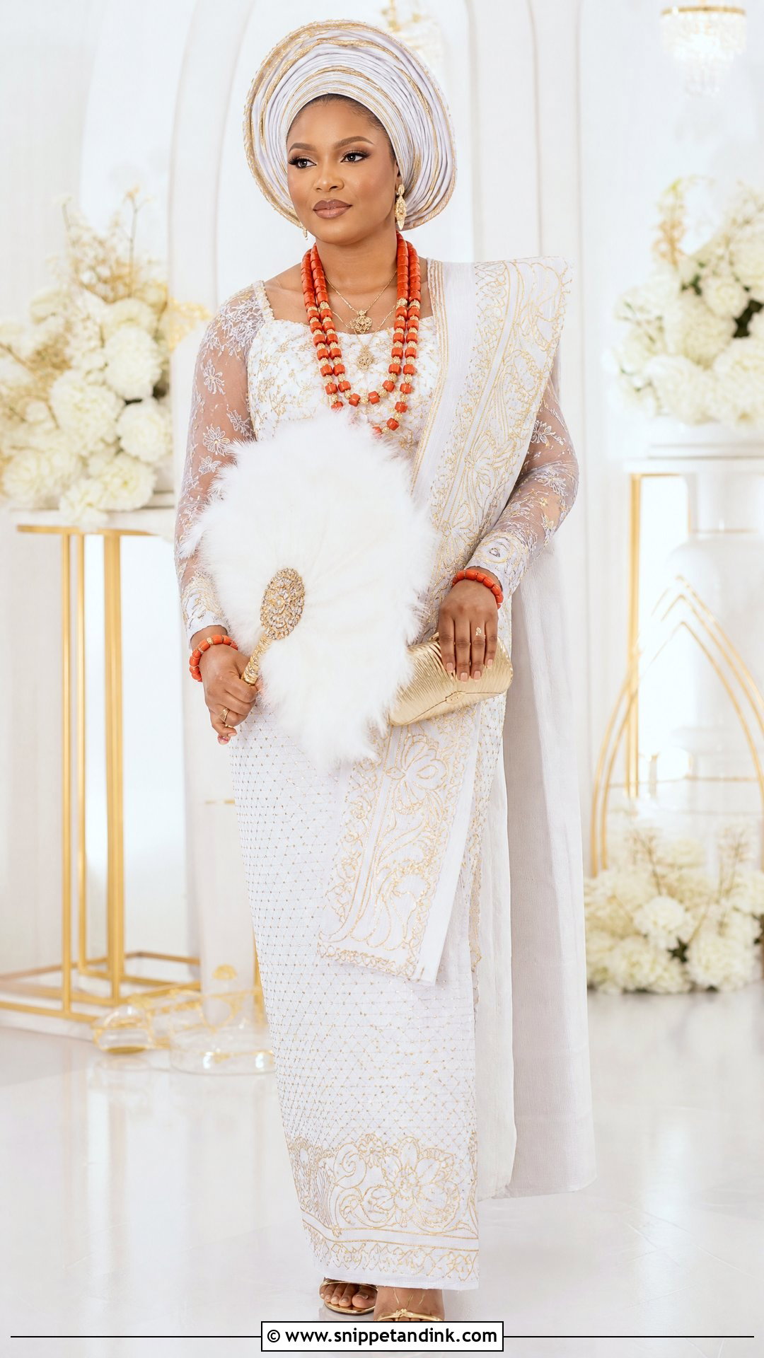 White And Gold Urhobo Bride Outfit - Snippet and Ink - 20 Urhobo Bride Ideas