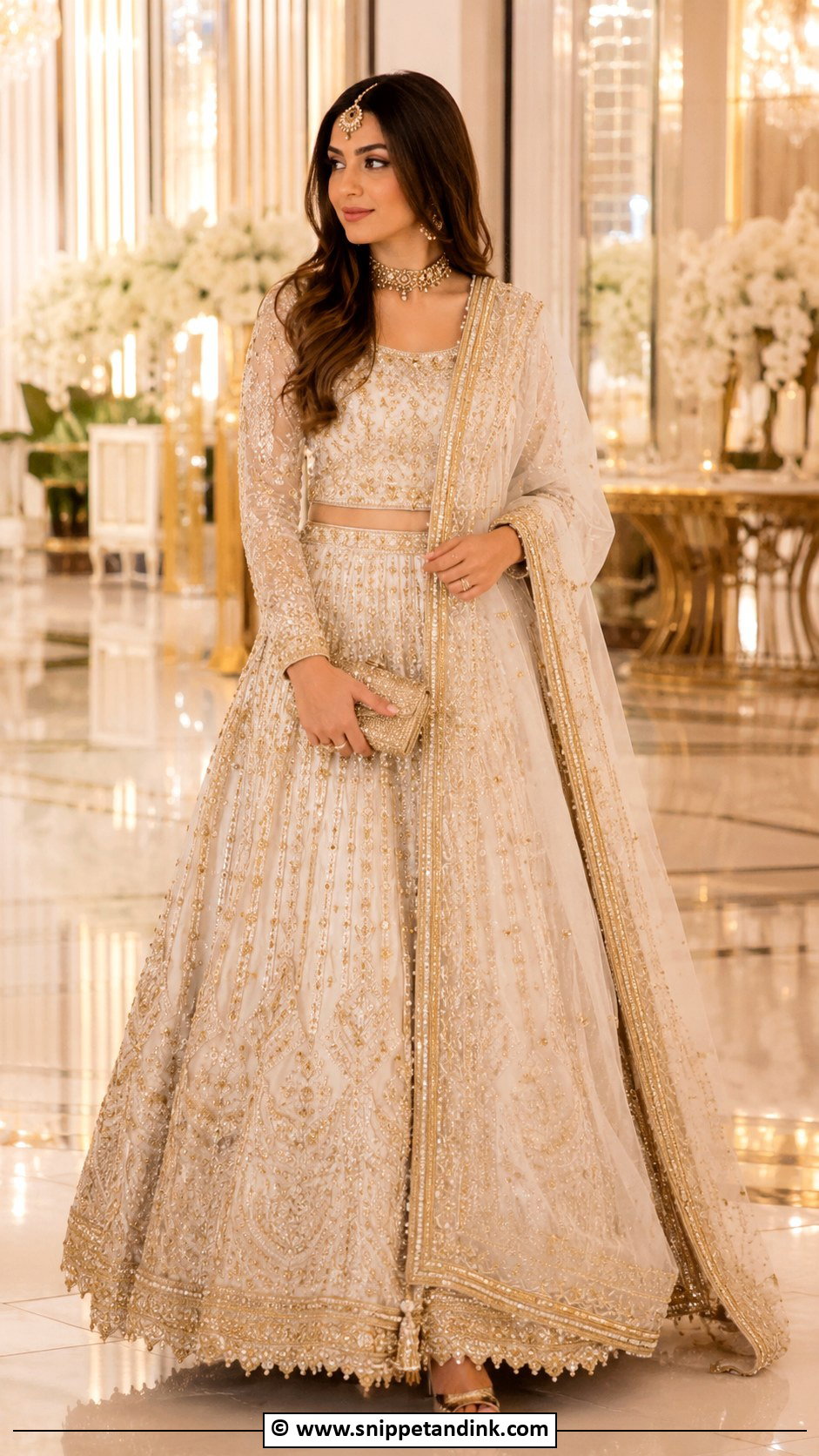 White And Gold Valima Bridal Lehenga - Snippet and Ink - 30 Valima Bridal Dress Pakistan Ideas