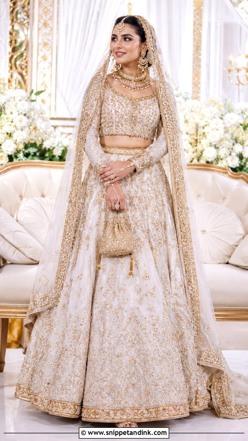 White And Gold Valima Dress - Snippet and Ink - 25 Valima Dress for Bride Ideas