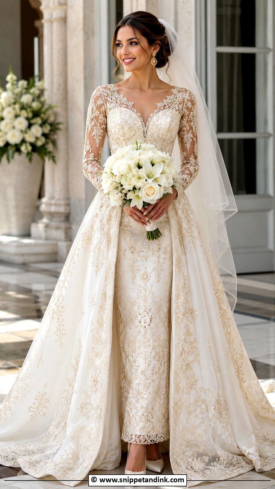 White And Gold Wedding Dress - Snippet and Ink - 30 Gold Wedding Dress Ideas