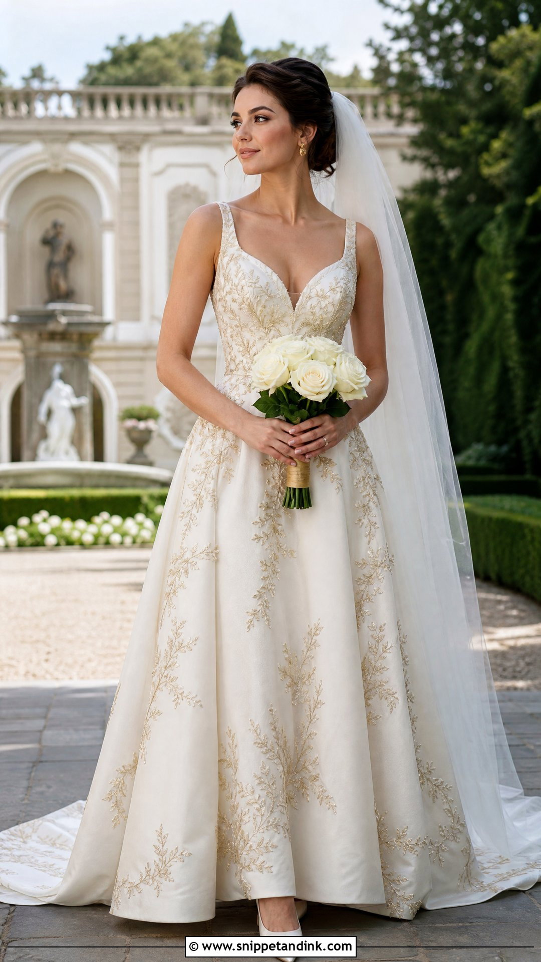 White And Gold Wedding Gown - Snippet and Ink - 25 Gold Wedding Gowns