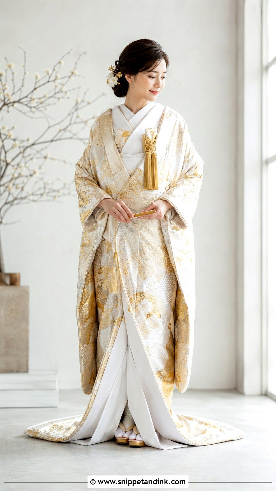 White And Gold Wedding Kimono - Snippet and Ink - 25 Traditional Japanese Wedding Dress Ideas