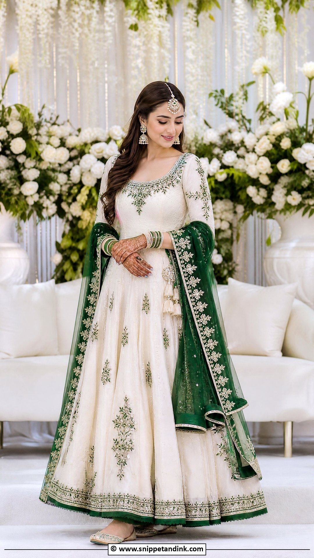 White And Green Bridal Mehndi Outfit - Snippet and Ink - 35 Bridal Mehndi Outfit Ideas