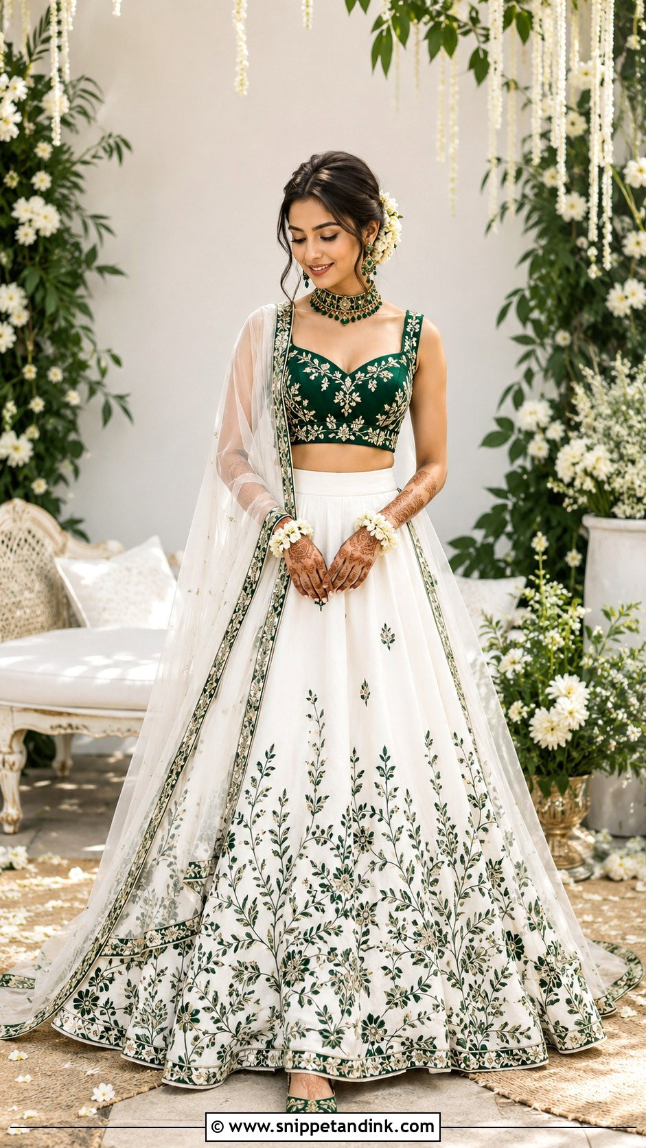 White And Green Mehandi Outfit - Snippet and Ink - 20 Mehandi Outfits for Bride