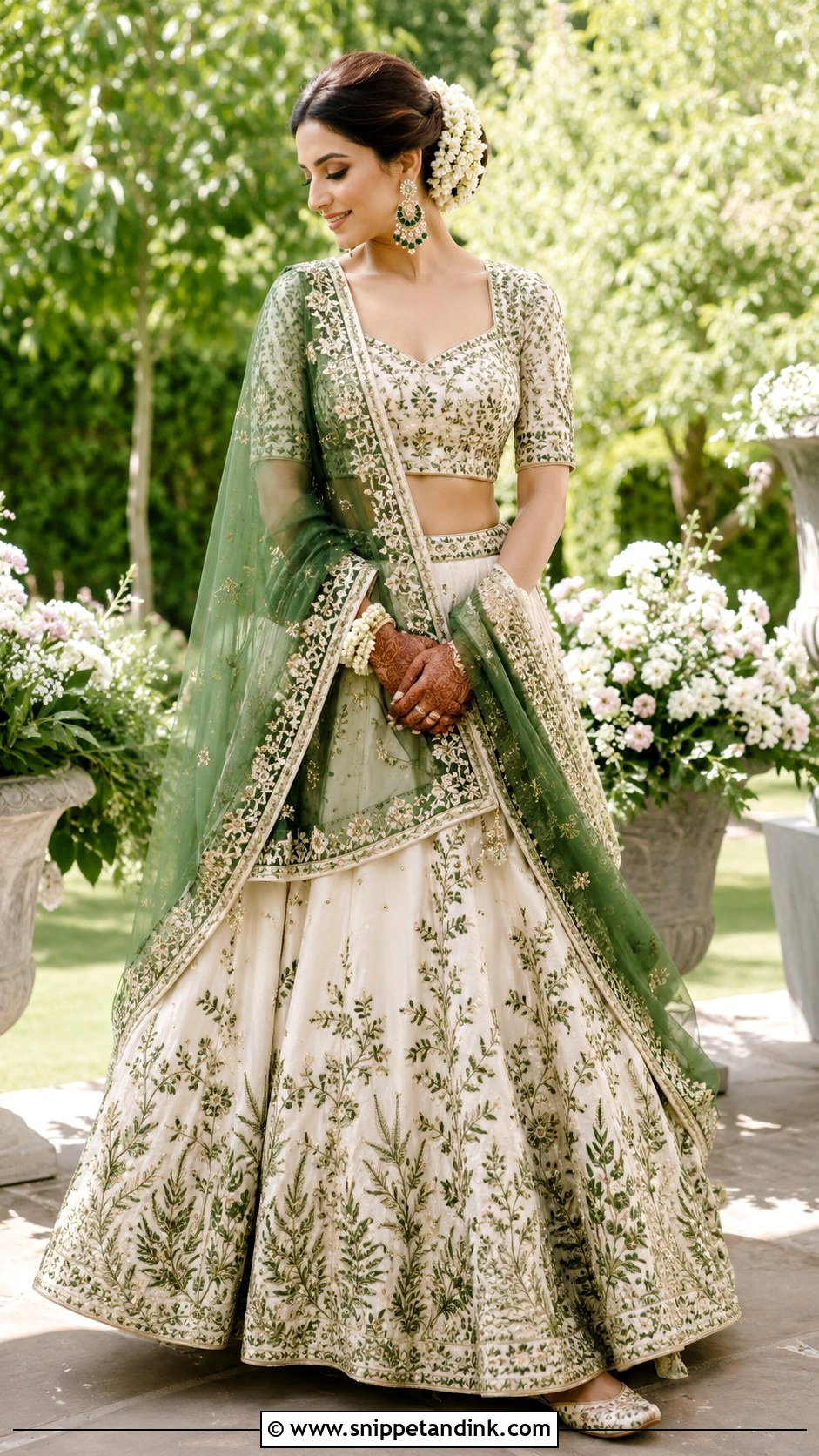 White And Green Mehendi Lehenga Outfit - Snippet and Ink - 20 Mehendi Dress Outfits Brides