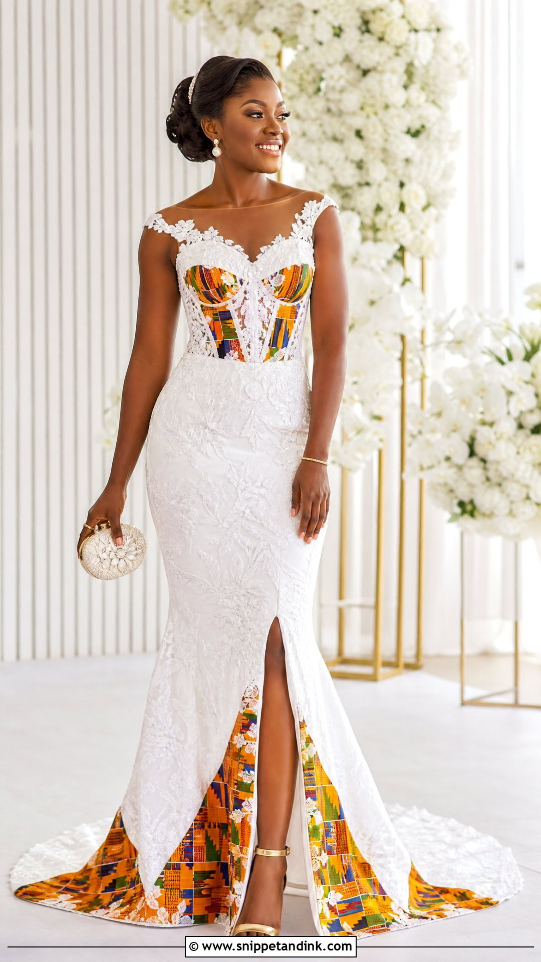 White And Kente Lace Wedding Dress - Snippet and Ink - 25 Kente Wedding Dress Ideas