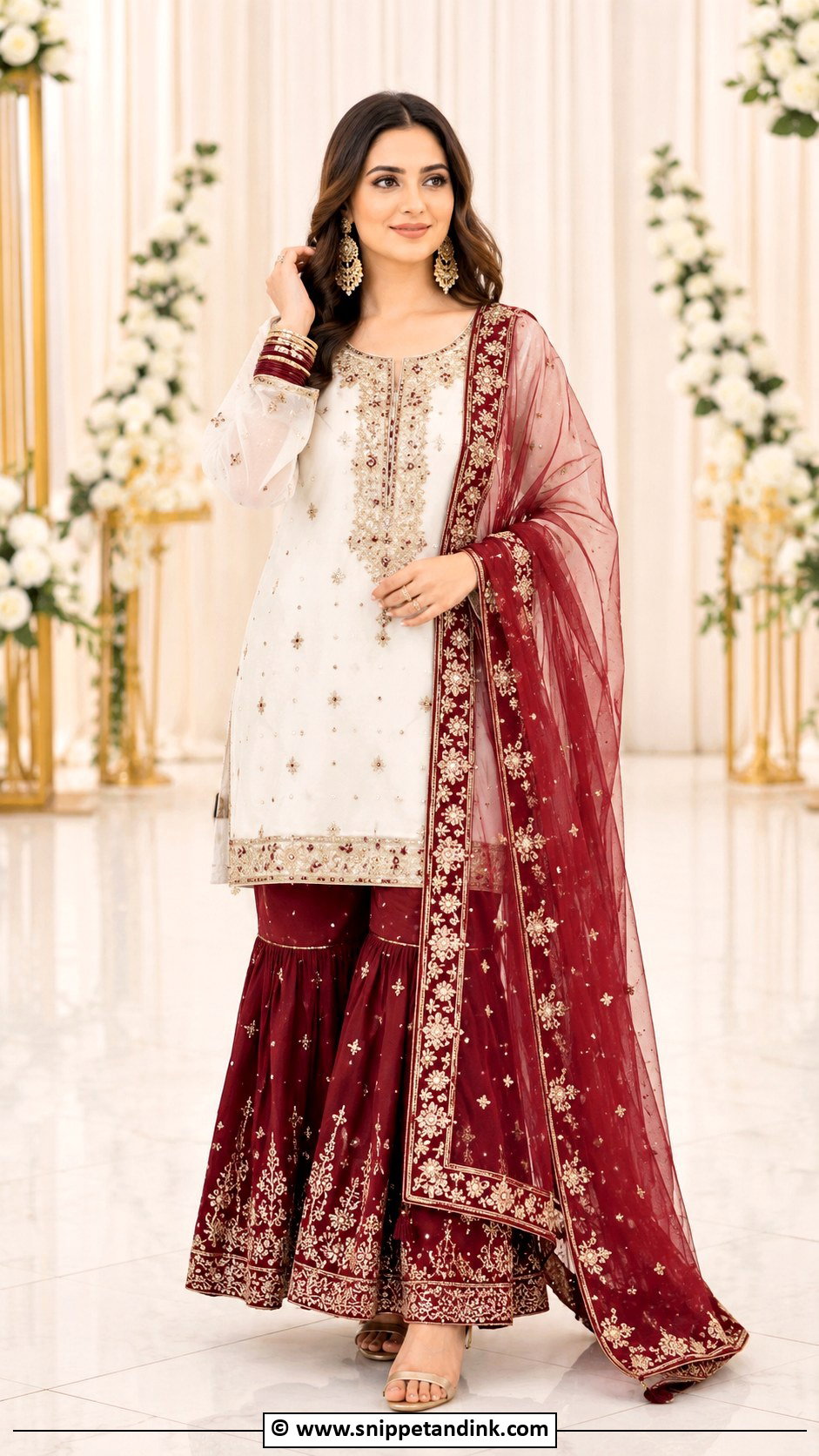 White And Maroon Barat Dress - Snippet and Ink - 30 Barat Dress Ideas