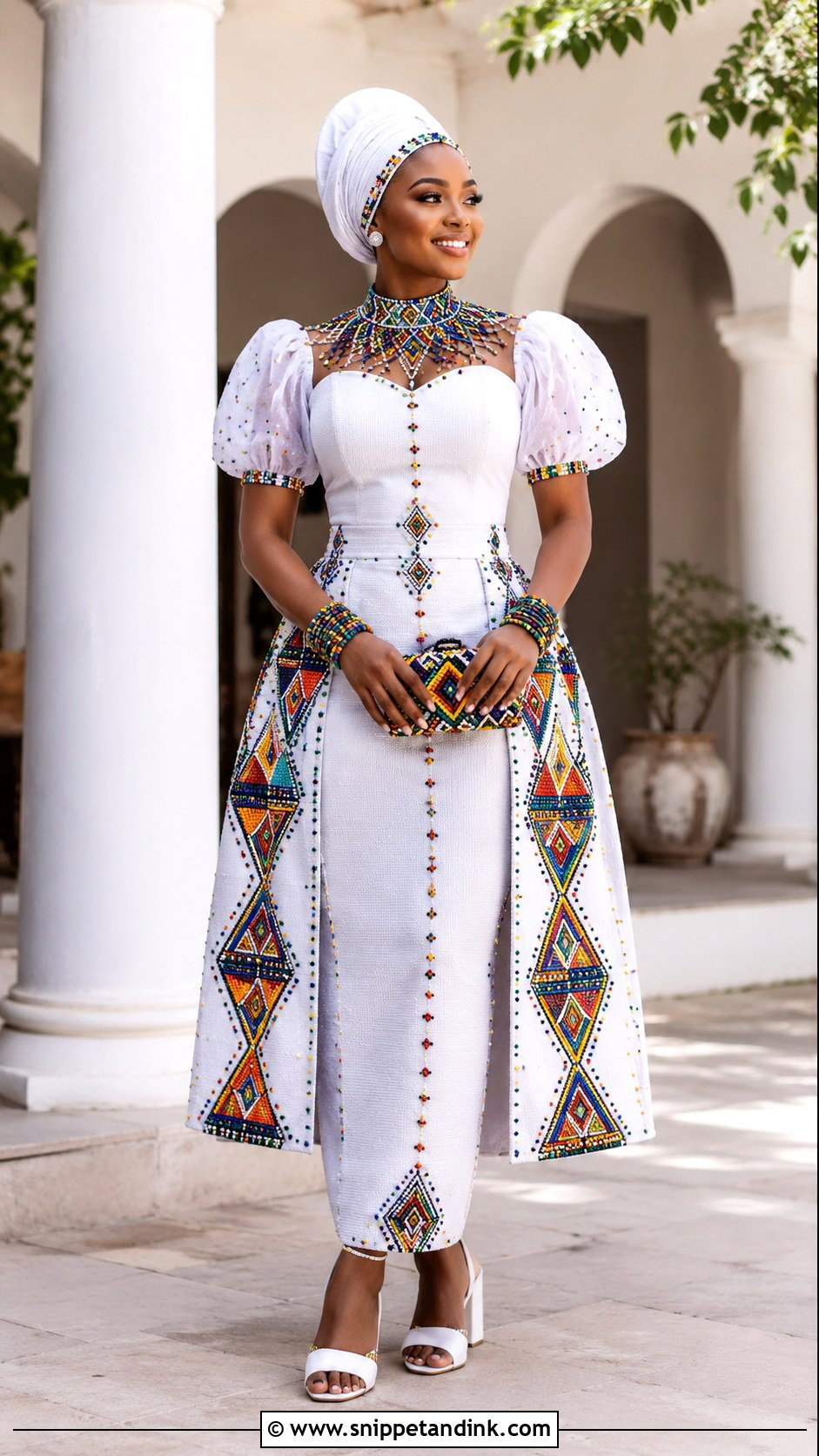 White And Multicolor Beaded Membeso Dress - Snippet and Ink - 20 Membeso Dress for the Bride Ideas