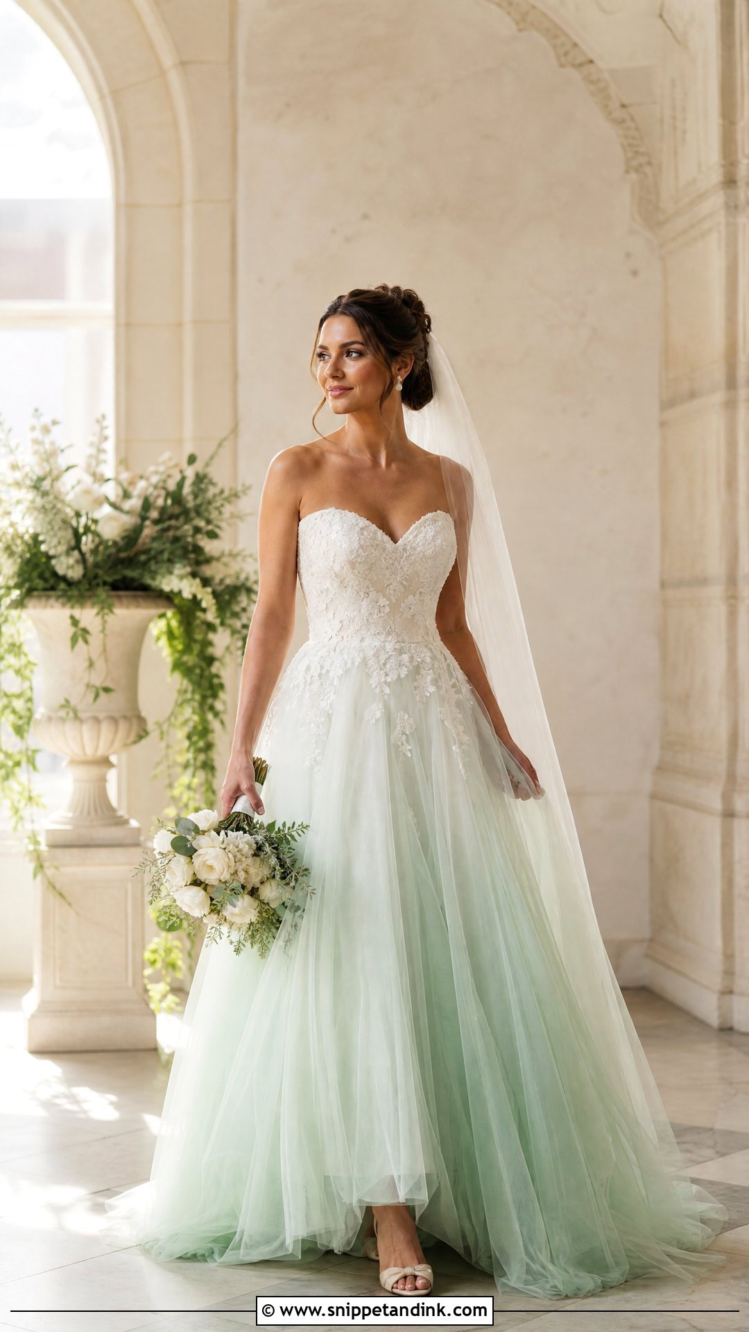 White And Pastel Green Ombre Wedding Dress - Snippet and Ink - 20 Pastel Green Wedding Dress Ideas
