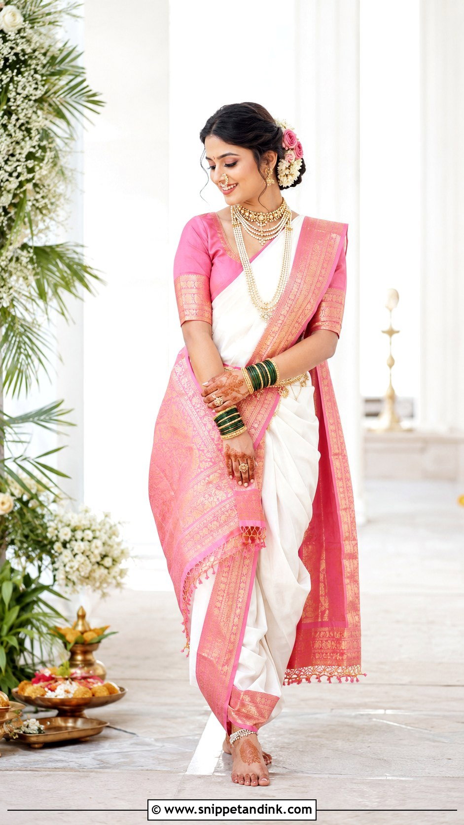 White And Pink Navvari Bridal Look - Snippet and Ink - 30 Navvari Bridal Look Ideas