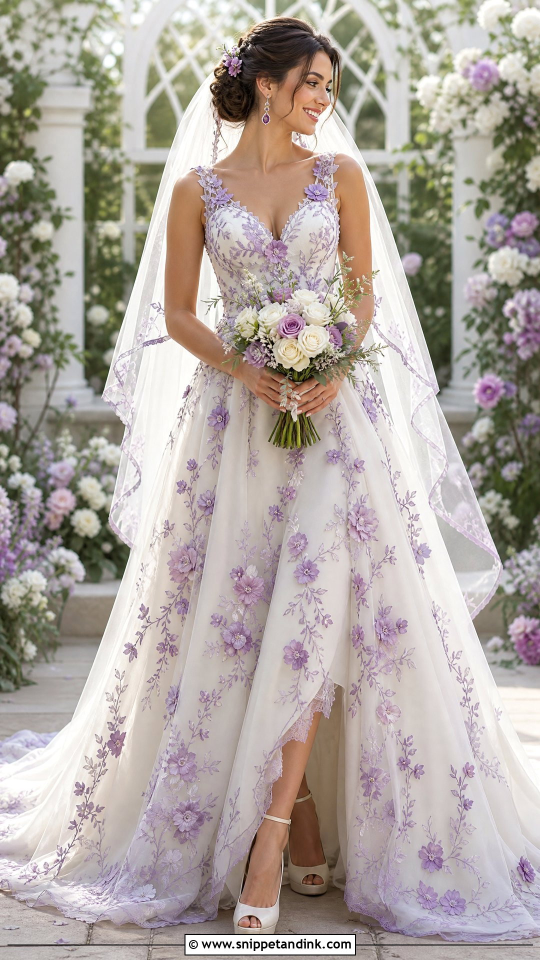 White And Purple Floral Wedding Dress - Snippet and Ink - 20 Purple Bride Dress Ideas