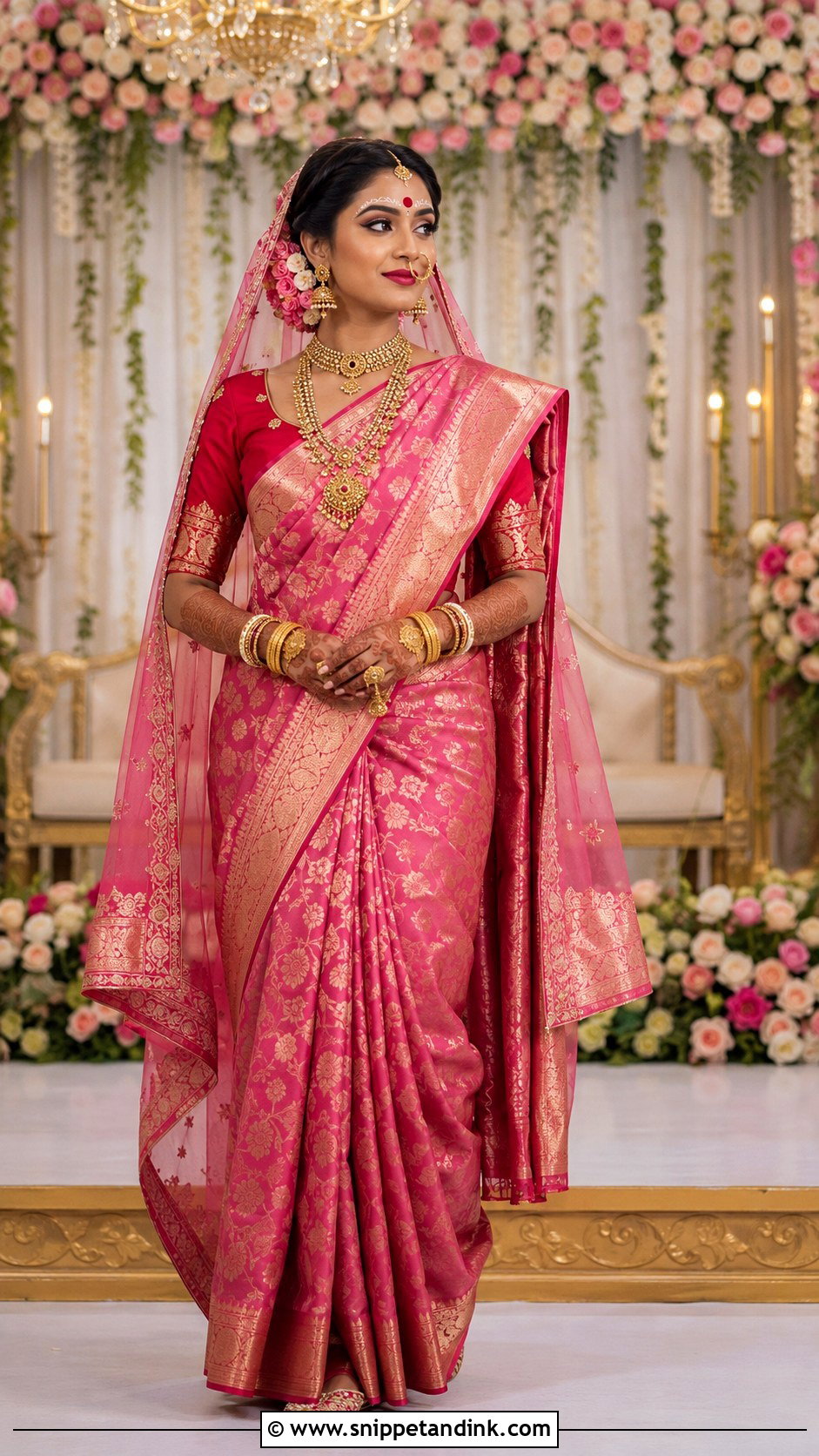 White And Red Banarasi Bengali Bridal Look - Snippet and Ink - 20 Bengali Bride Wedding Look Ideas