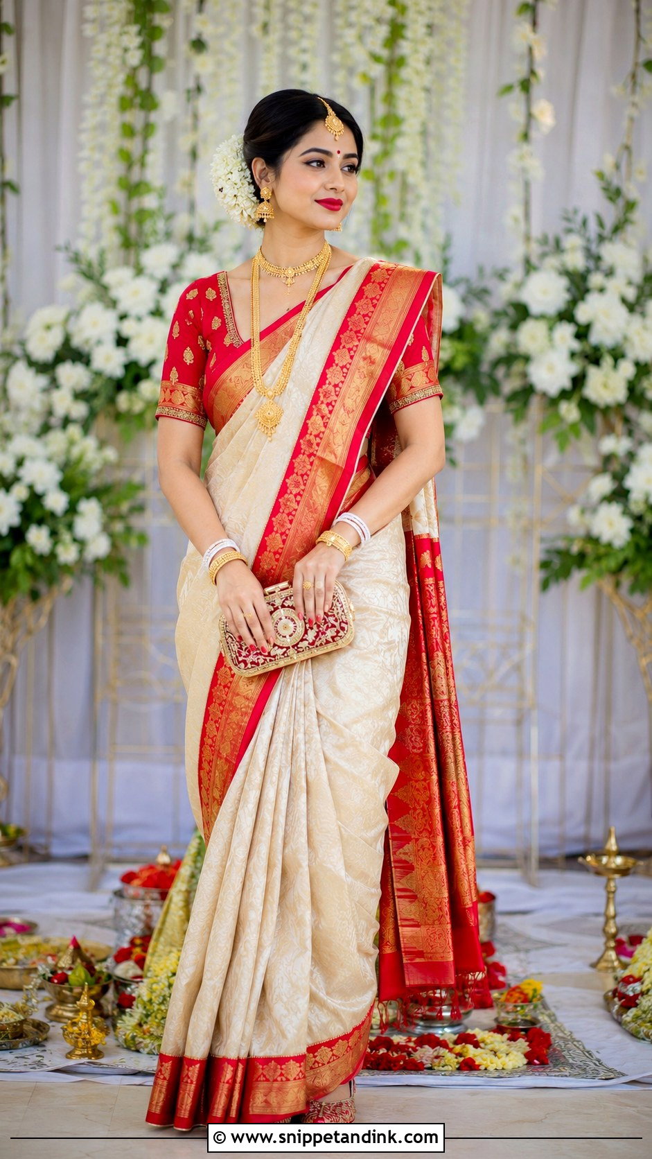 White And Red Bengali Brahmin Bridal Look - Snippet and Ink - 20 Brahmin Wedding Brides Ideas