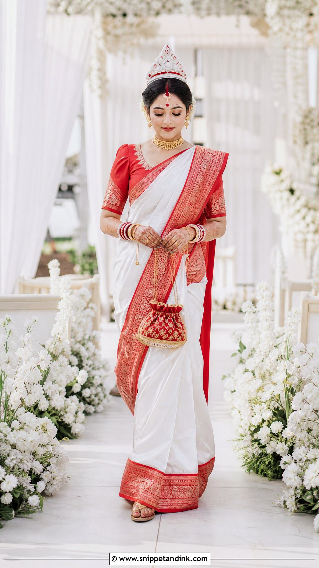 White And Red Bengali Bride Look - Snippet and Ink - 20 Simple Bengali Bride Ideas