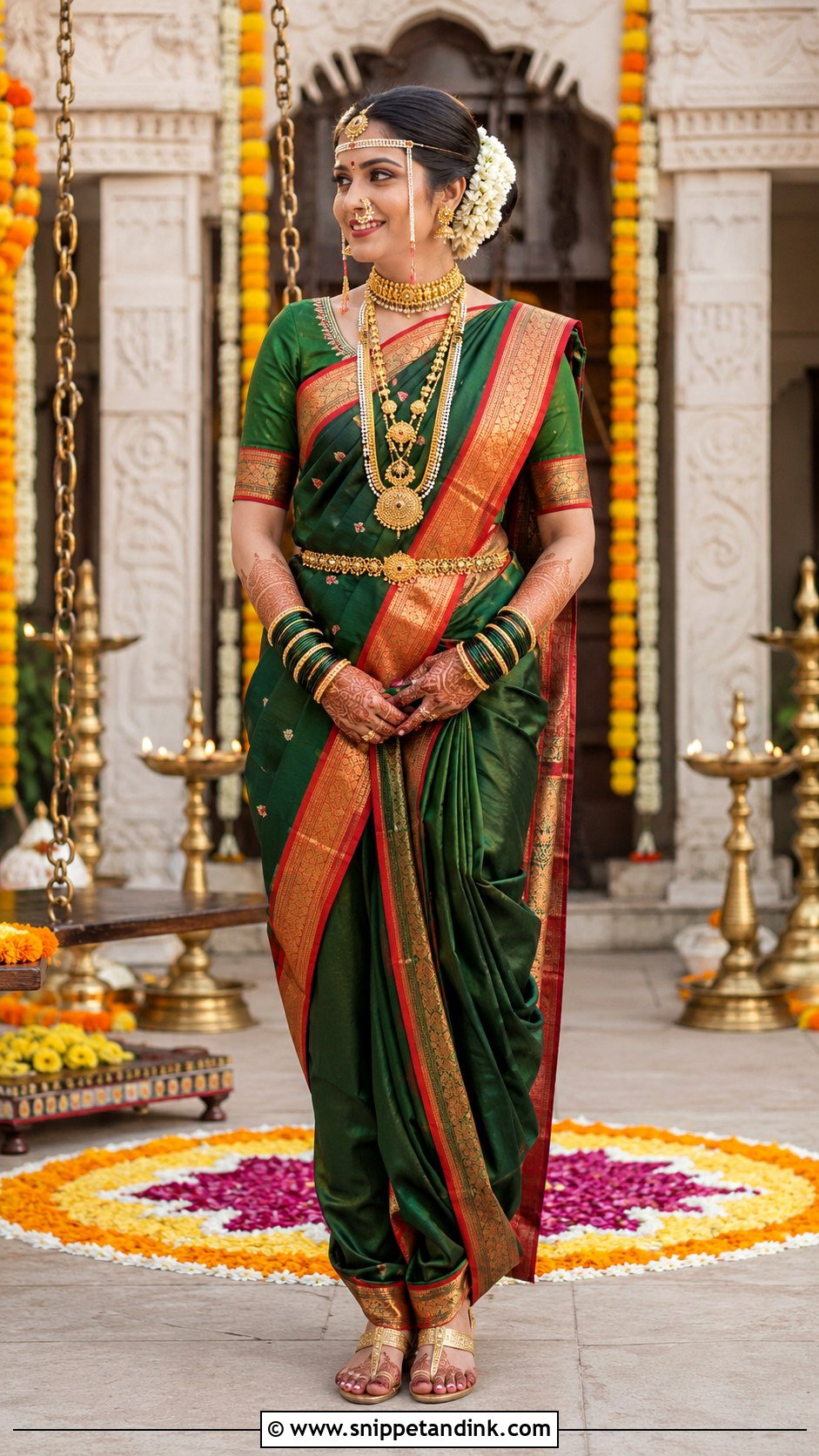 White And Red Nauvari Bride Look - Snippet and Ink - 20 Nauvari Bride Look Ideas