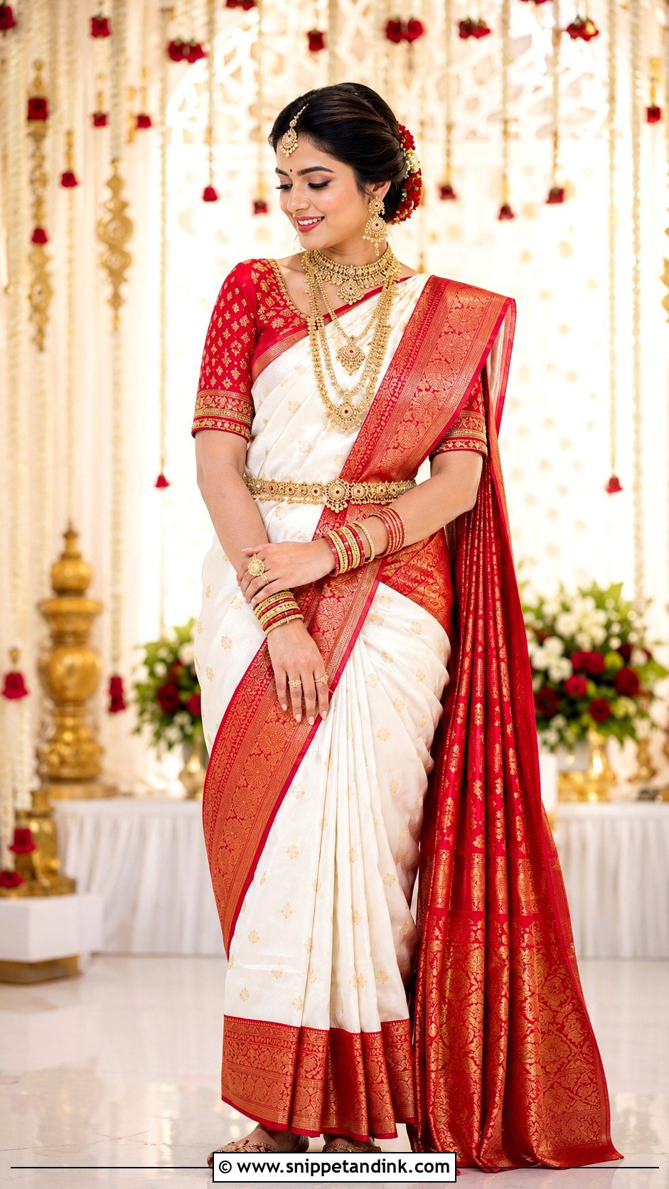 White And Red Panetar Saree - Snippet and Ink - 20 90s Indian Bride Ideas