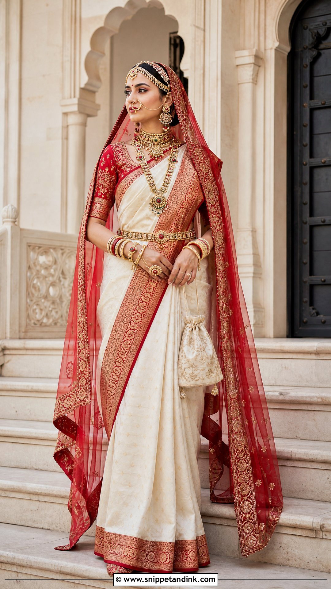 White And Red Rajwadi Bridal Saree - Snippet and Ink - 20 Rajwadi Bride Ideas