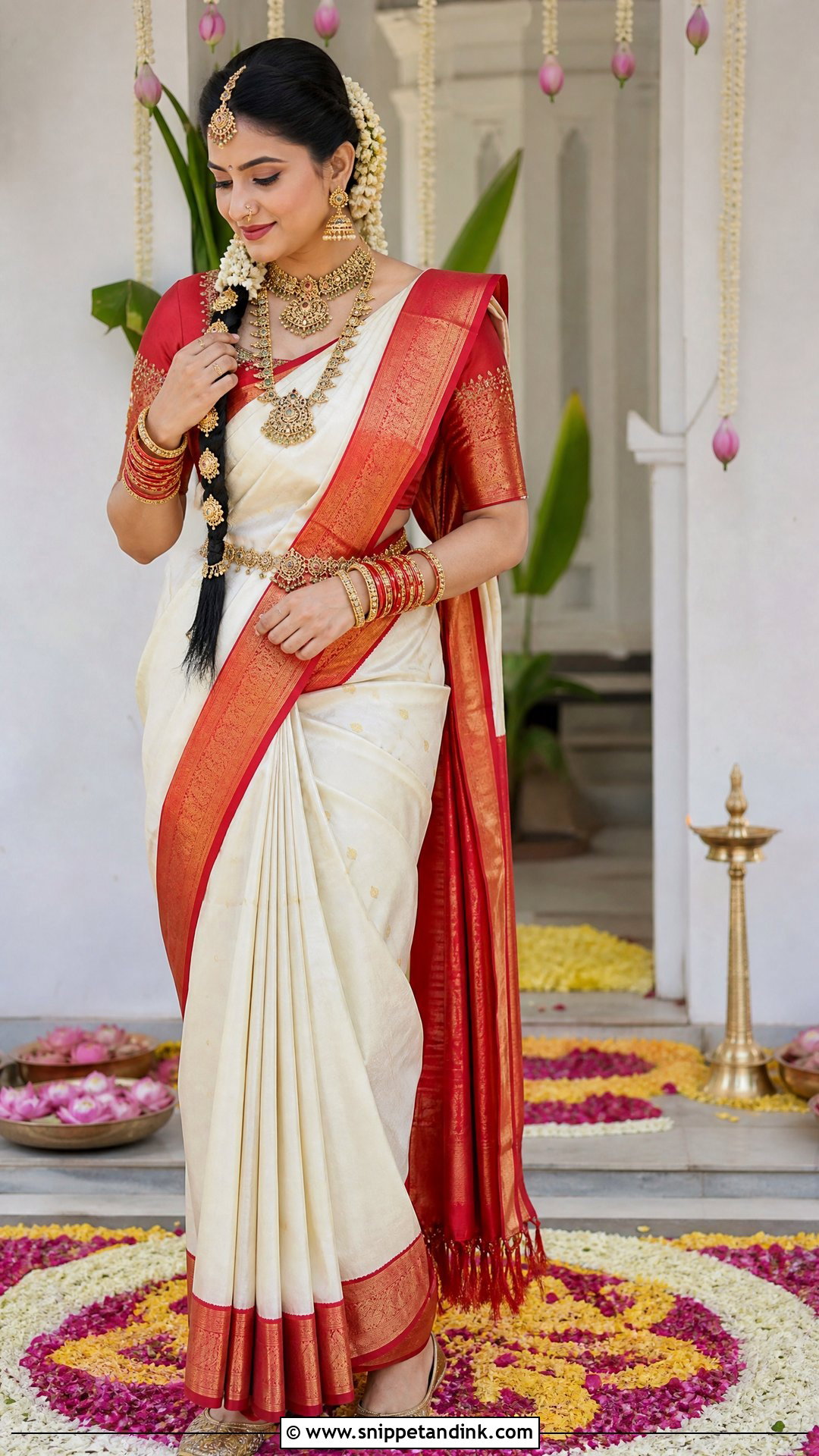 White And Red Saree Pellikuthuru Look - Snippet and Ink - 20 Pellikuthuru Look Ideas