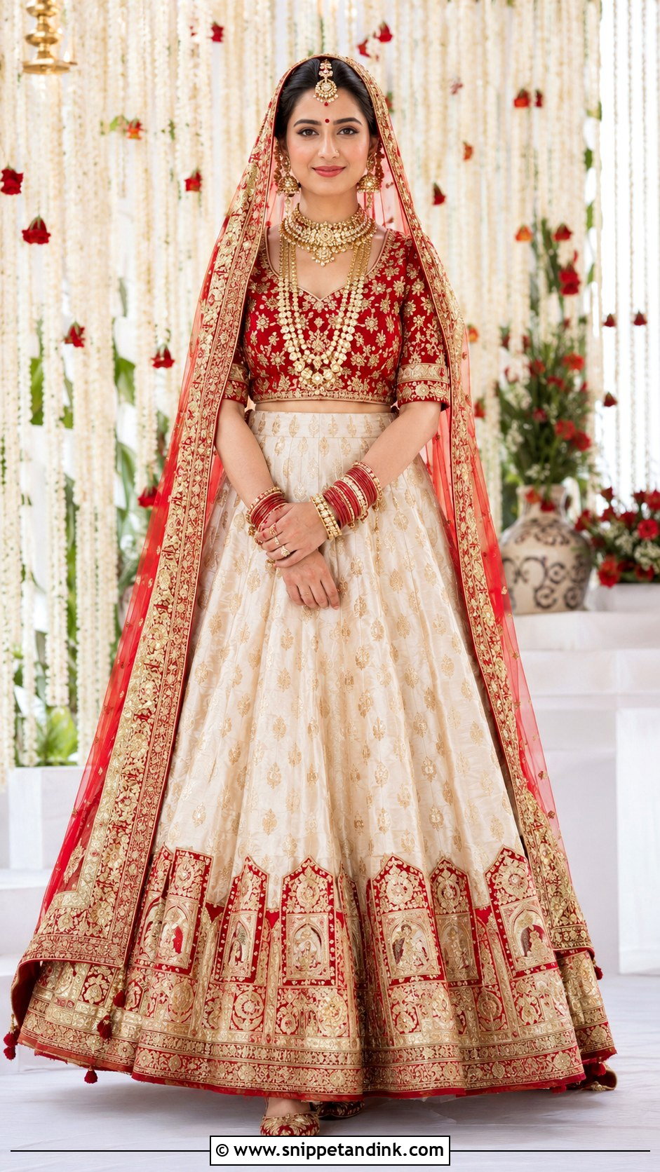 White And Red Wedding Chaniya Choli - Snippet and Ink - 20 Wedding Chaniya Choli Ideas