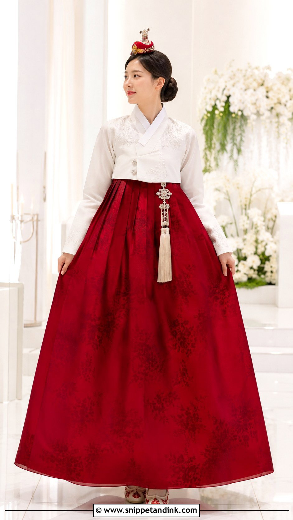 White And Red Wedding Hanbok - Snippet and Ink - 25 Traditional Korean Wedding Dress Ideas