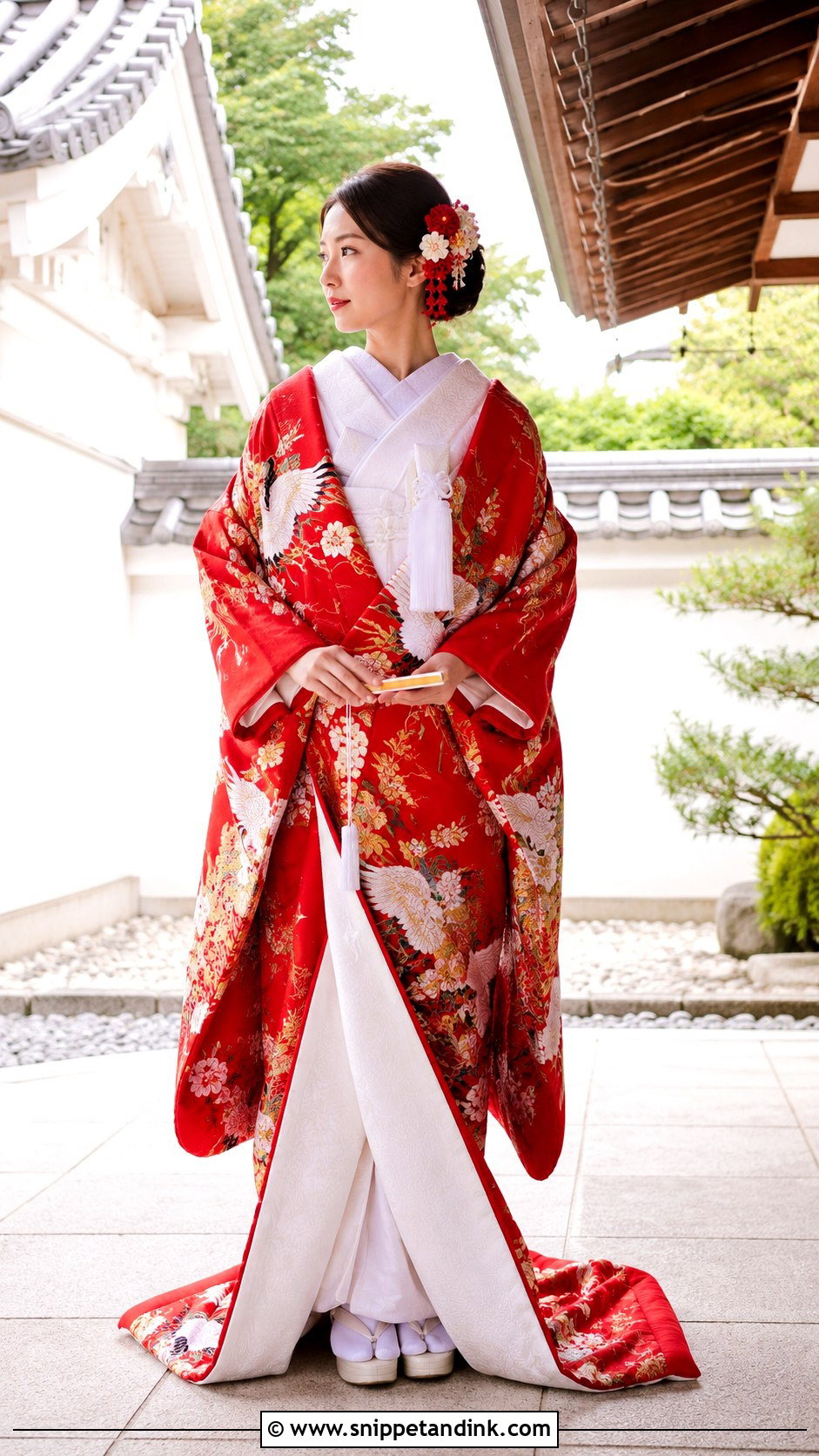 White And Red Wedding Kimono - Snippet and Ink - 25 Traditional Japanese Wedding Dress Ideas