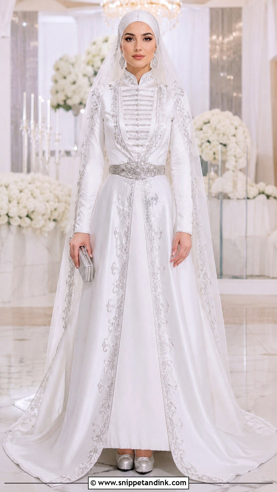 White And Silver Chechen Wedding Dress - Snippet and Ink - 20 Chechen Wedding Dresses